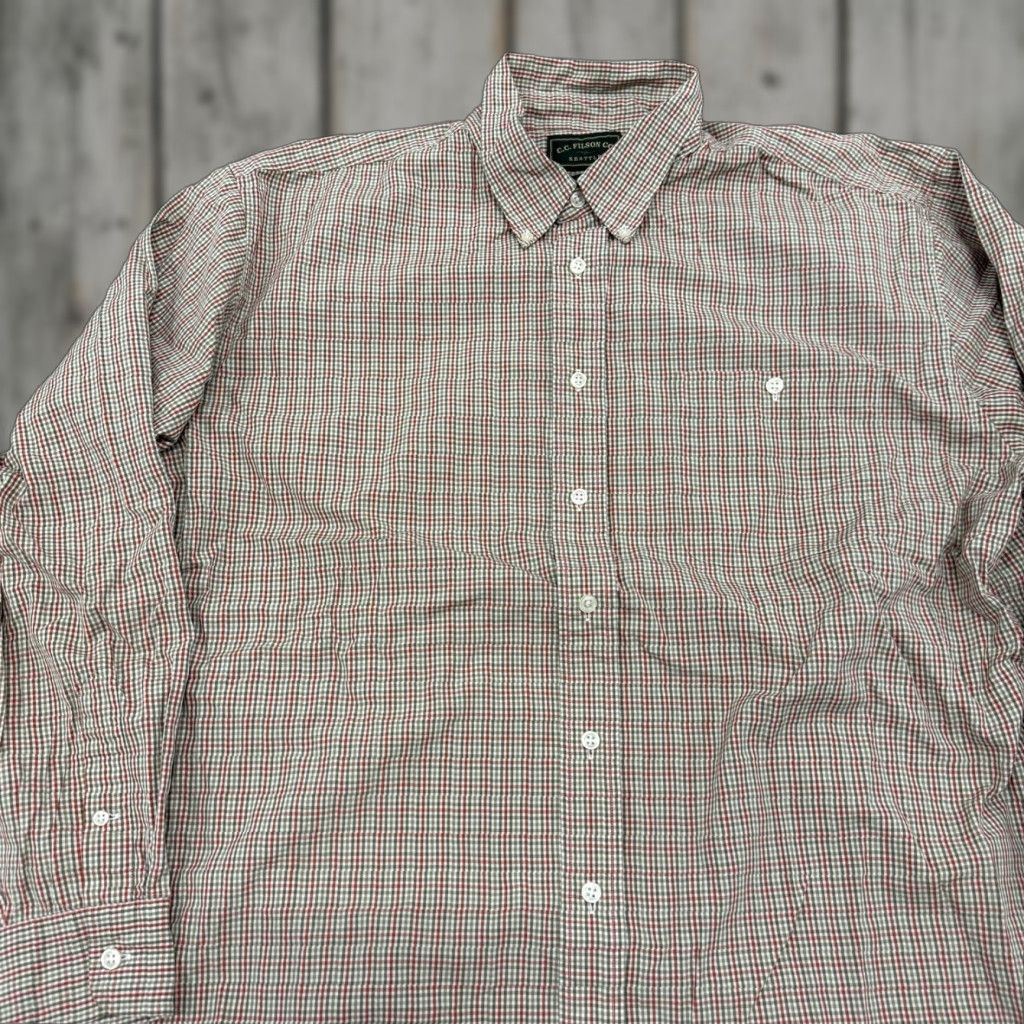 VINTAGE Filson Shirt Mens 2XL Black White Red Tartan Plaid Button-Down Long Sleeve Mens