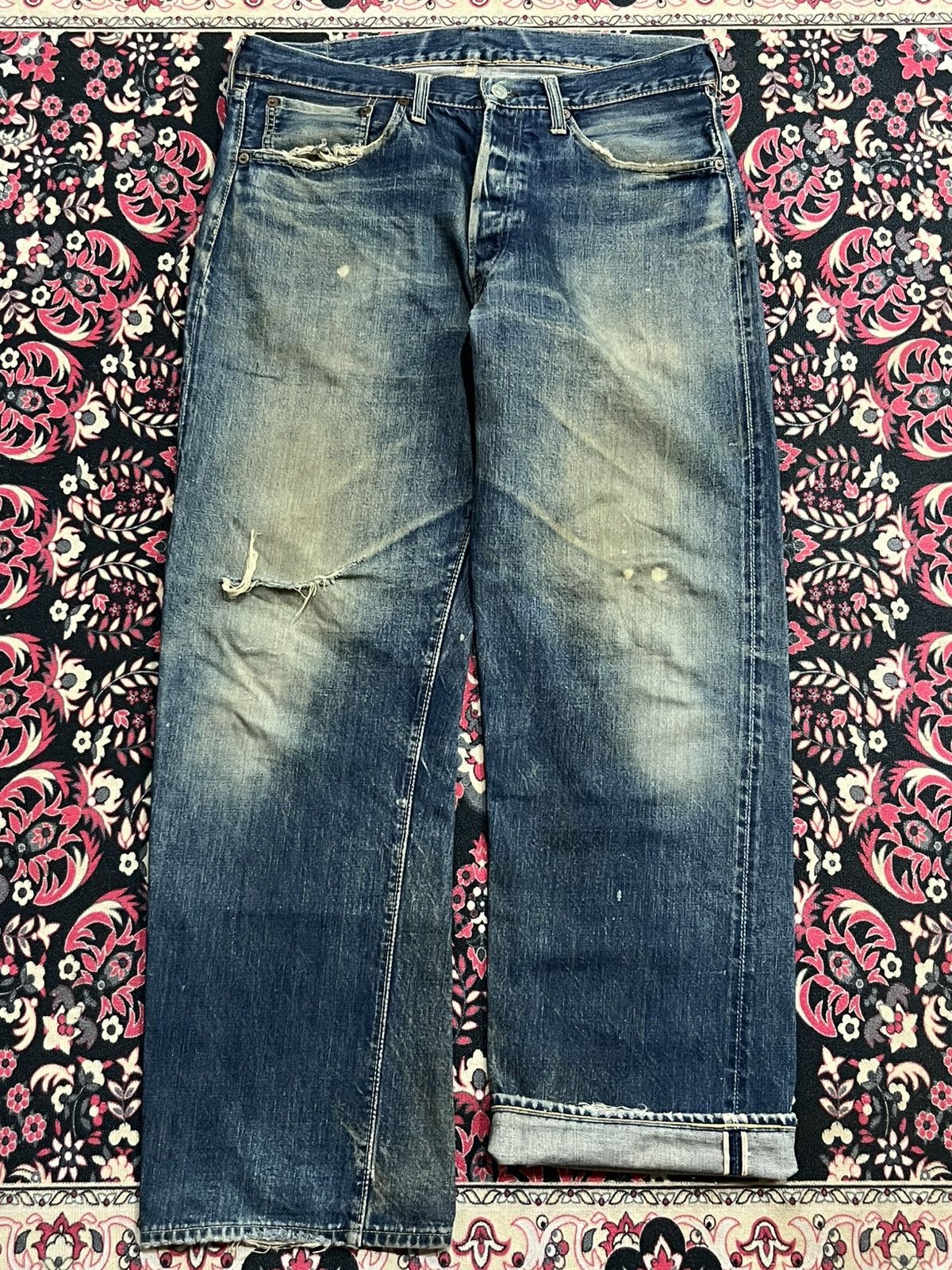 The Real McCoy's Joe McCoy & Co Lot 905 Dark Faded Distressed Selvedge Jeans Size US 34 / EU 50 - 1 Thumbnail
