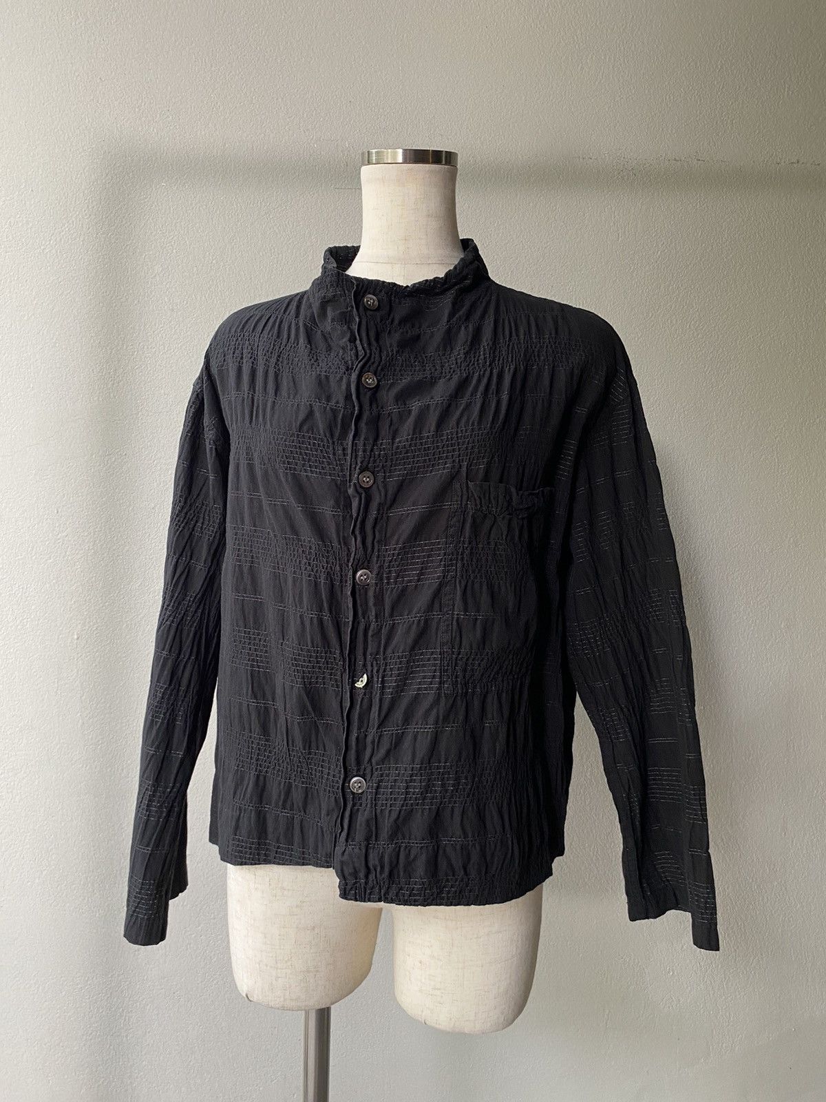 Issey Miyake Plantation Black Ruched Long-Sleeve Blouse Size M / US 6-8 / IT 42-44 - 9 Thumbnail