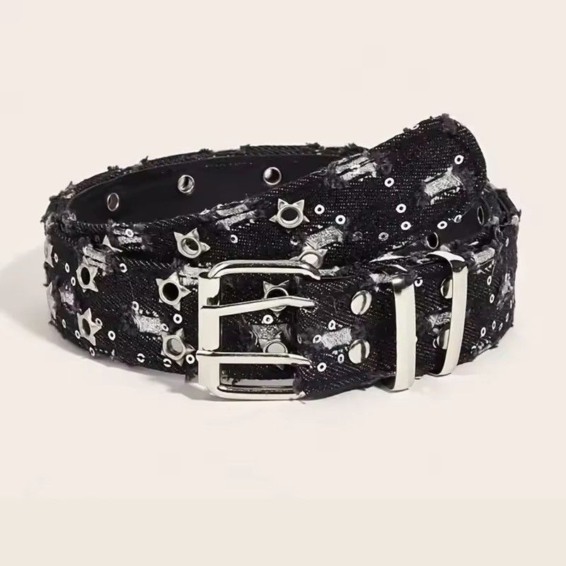 Japanese Brand Denim Girdle HipHop Y2k Star Hollowed Pin Buckle Belt Size 36 - 1 Thumbnail