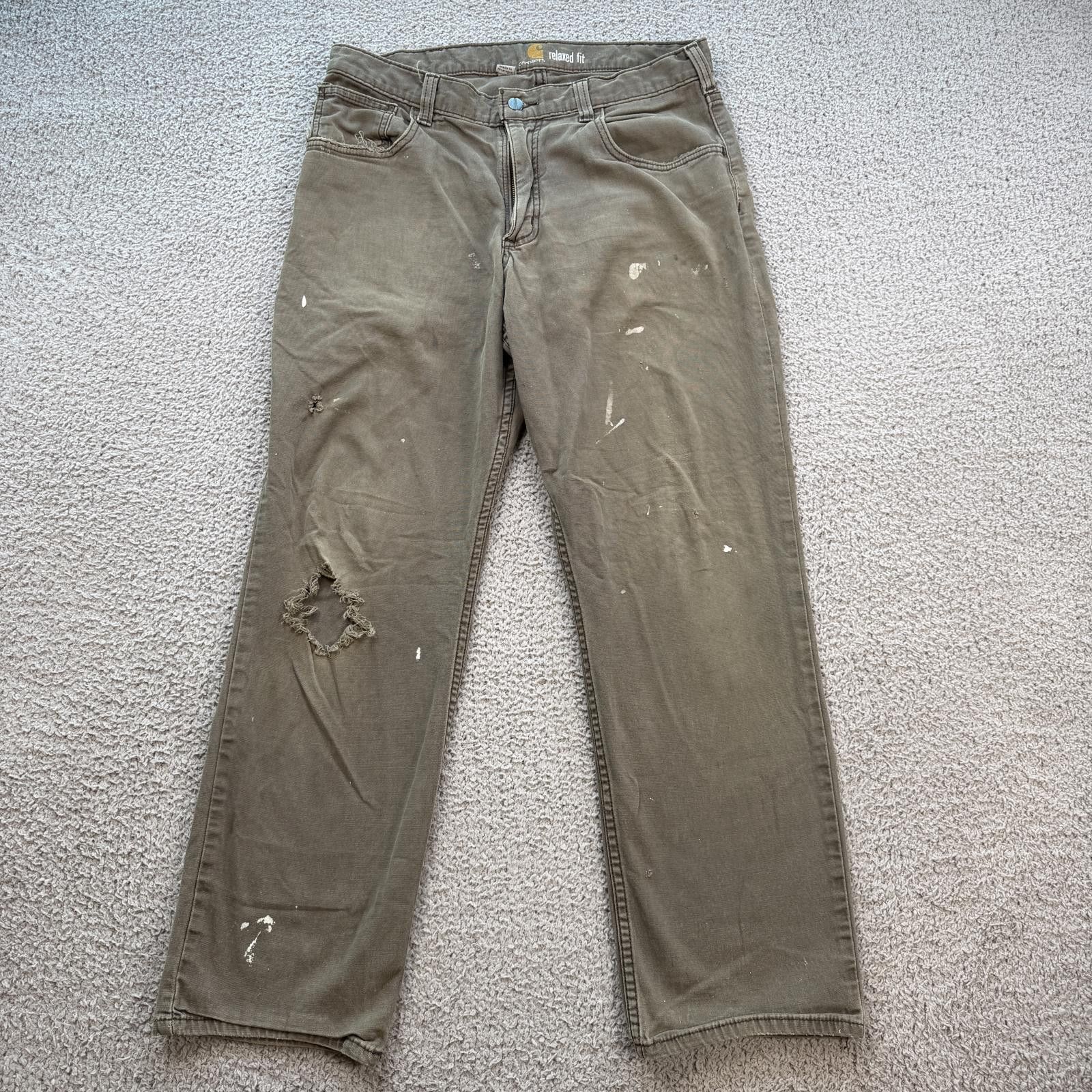 Carhartt Carhartt Relaxed Fit Canvas Work Pants Brown Paint 33x30 Size US 33 - 1 Thumbnail