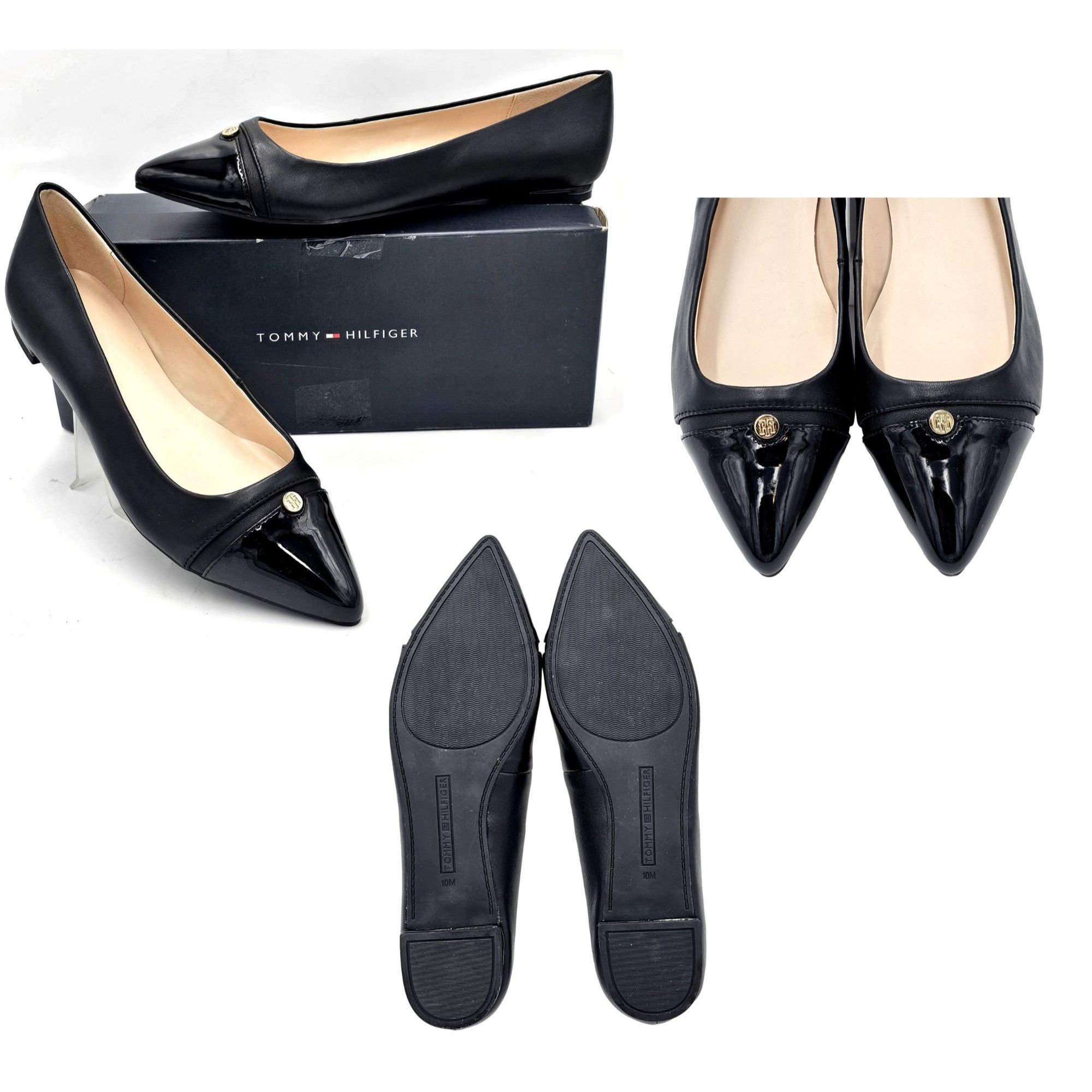 image of New Tommy Hilfiger Thalia Women's 10 Black Dress Shoe Flats in Black Gold