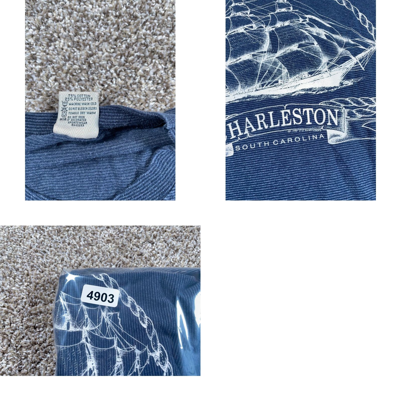 Vintage VINTAGE Cal Cru T-Shirt Charleston South Carolina Boat Graphic Dark Blue 2XL Regular Men’s City Nautical 90s Shirt Size US XXL / EU 58 / 5 - 8 Thumbnail