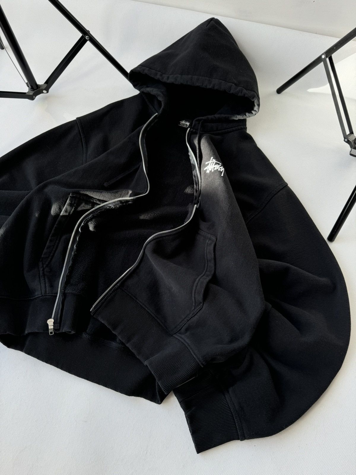 Stussy × Vintage STUSSY Big Logo LOGO VINTAGE OVERSIZE Zip Up Black HOODIE Size US XXL / EU 58 / 5 - 25 Thumbnail