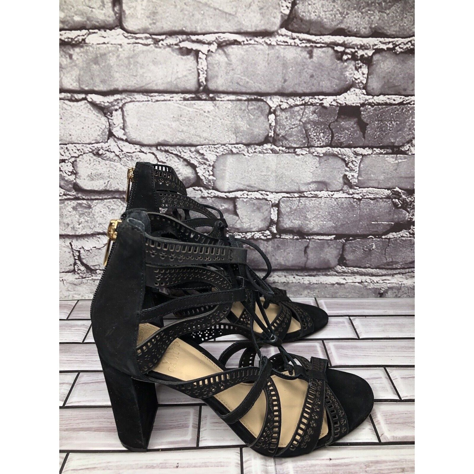 Vince Camuto Vince Camuto Mindie Black Leather Lace Up Strappy Heels Wome Size US 8 / IT 38 - 12 Thumbnail