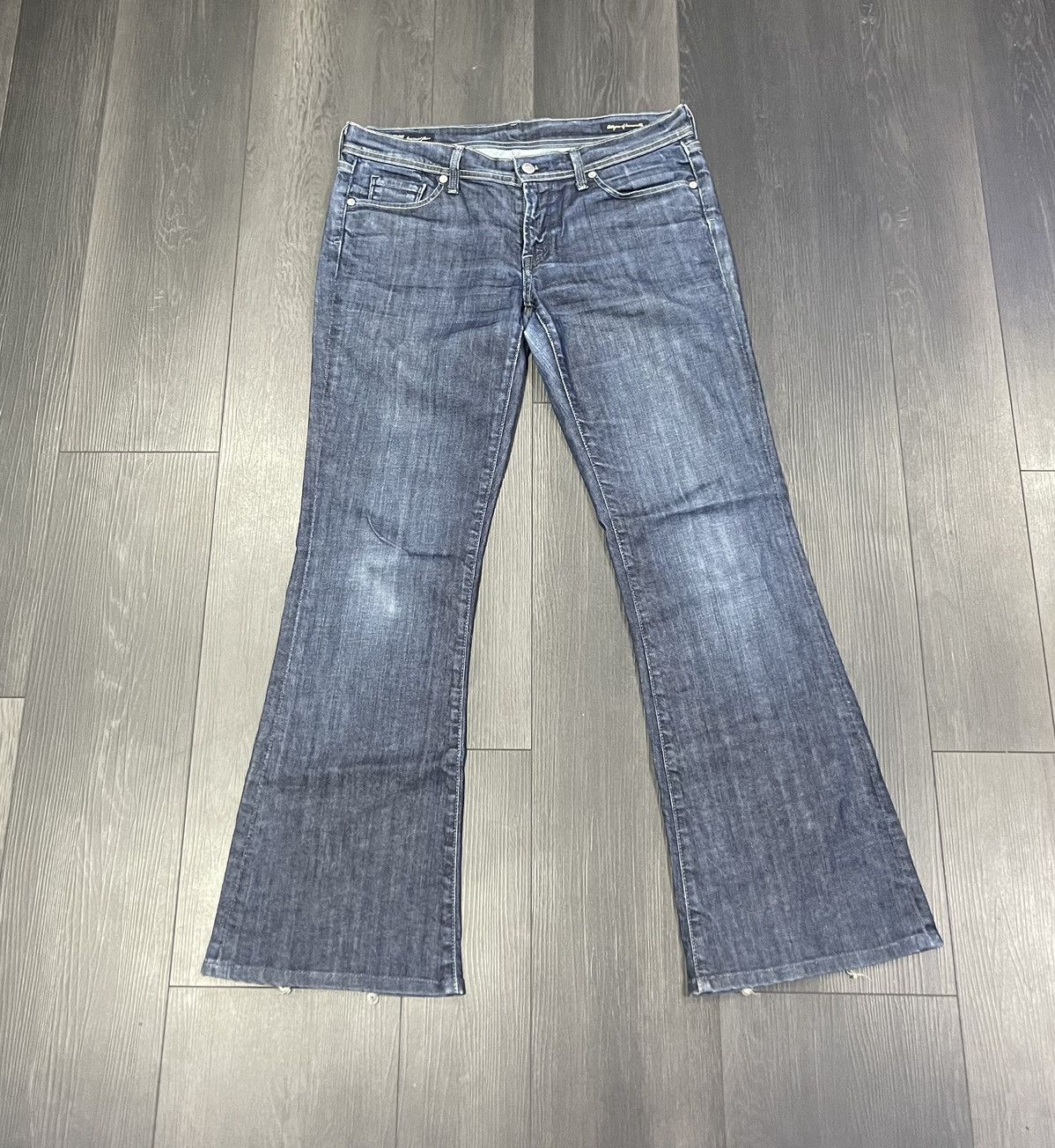 image of Citizens Of Humanity Dark Blue Wash Low Waist Flare Jeans, Women's (Size 31)