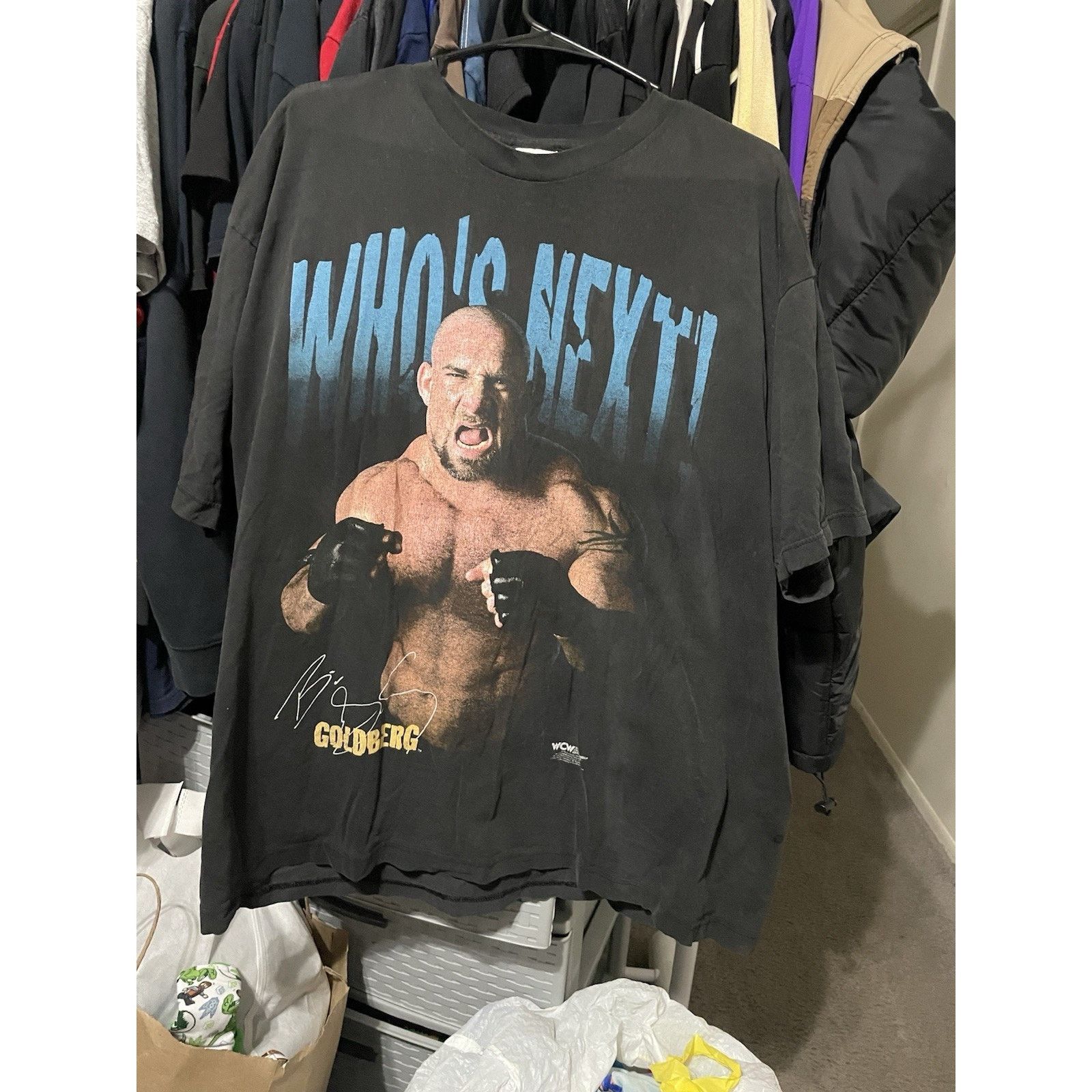 WCW/nWo Size 2XL-VTG 90s Wrestling 1998 WCW WWE GOLDBERG Who’s Next’ Size US XXL / EU 58 / 5 - 1 Thumbnail