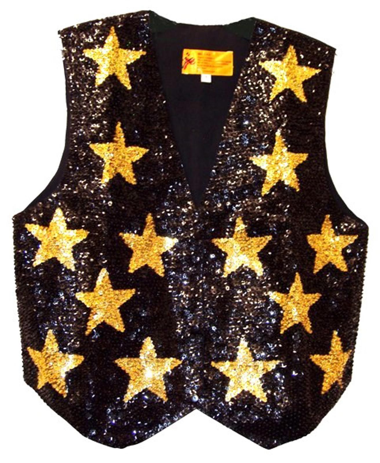 Designer Sequin Vest BLACK W/GOLD STARS for Kids Size ONE SIZE - 1 Preview