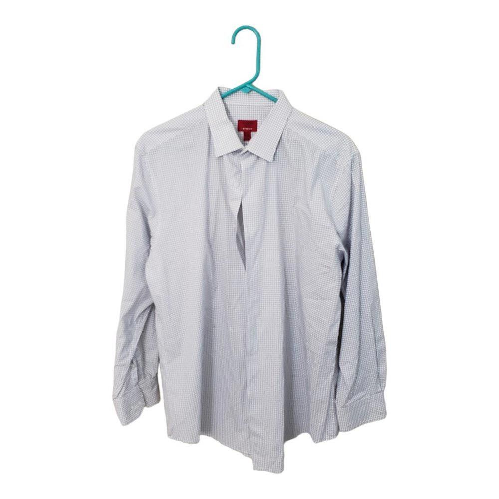 Alfani CT453 Alfani Slim Fit Stretch Men's Blue & White Shirt L Size 42R - 1 Thumbnail