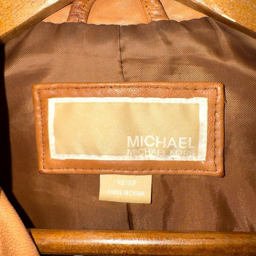 Michael Kors Michael Kors Cognac Brown Leather Racer Jacket Women’s Sz XS Size XS / US 0-2 / IT 36-38 - 2 Thumbnail