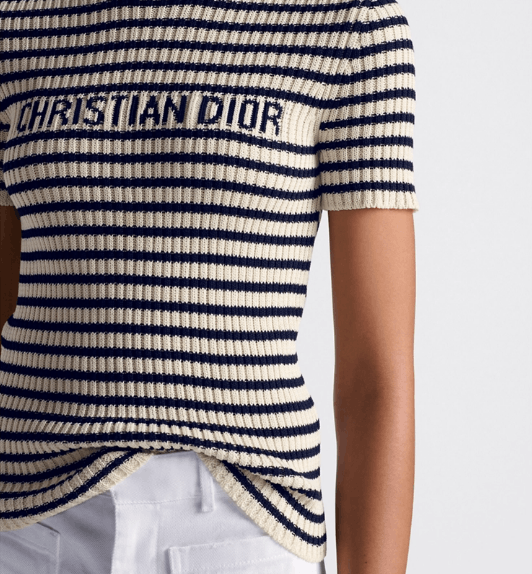 Dior o1w1db10925 444S15 Short-Sleeved Sweater in White/Navy Blue Size XS / US 0-2 / IT 36-38 - 6 Thumbnail