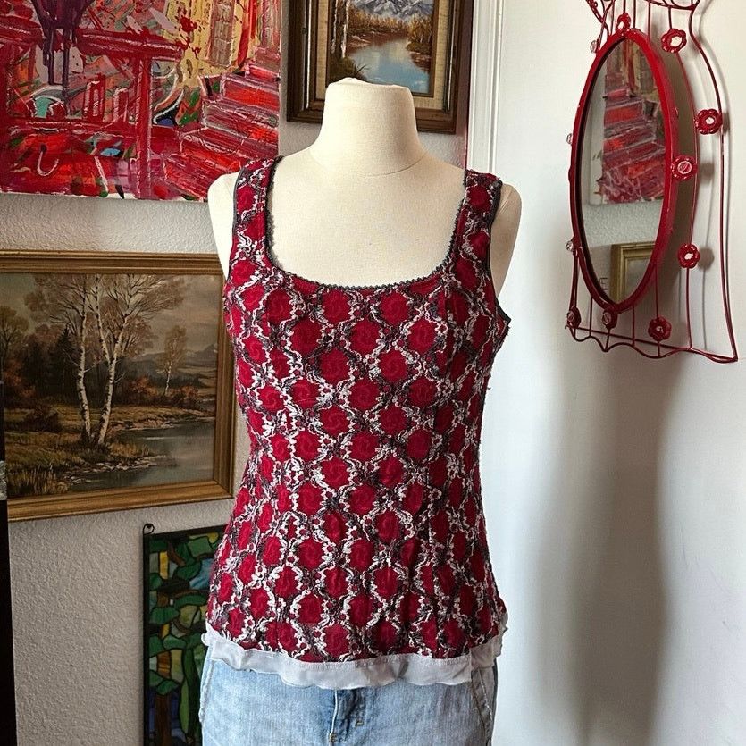 Other cocoma red white black lace corset tank top Size L / US 10 / IT 46 - 1 Thumbnail