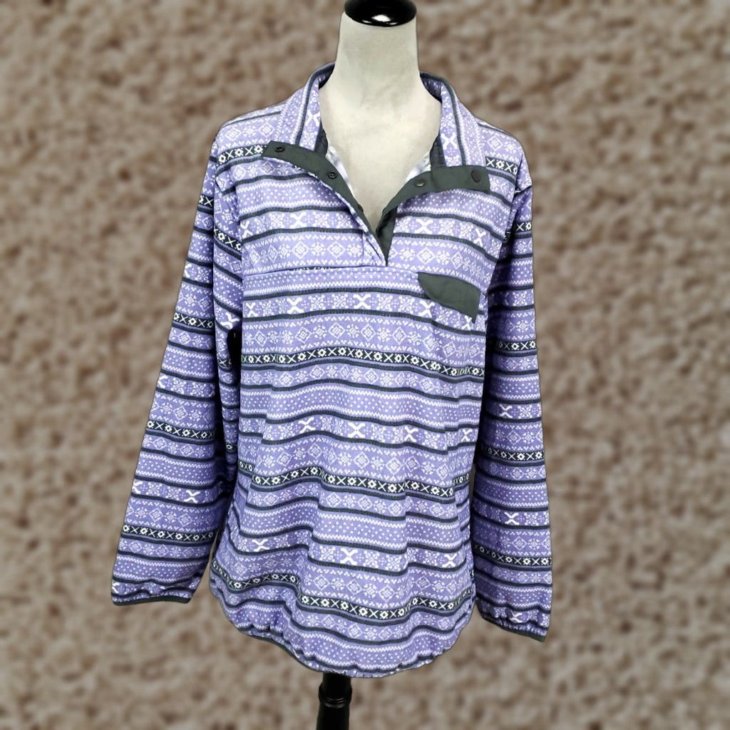 Vintage Womens JACHS Fleece Jacket 2XL Purple Geometric Stripe Cozy Snap Neck Casual Size XXL / US 16-18 / IT 52-54 - 1 Thumbnail