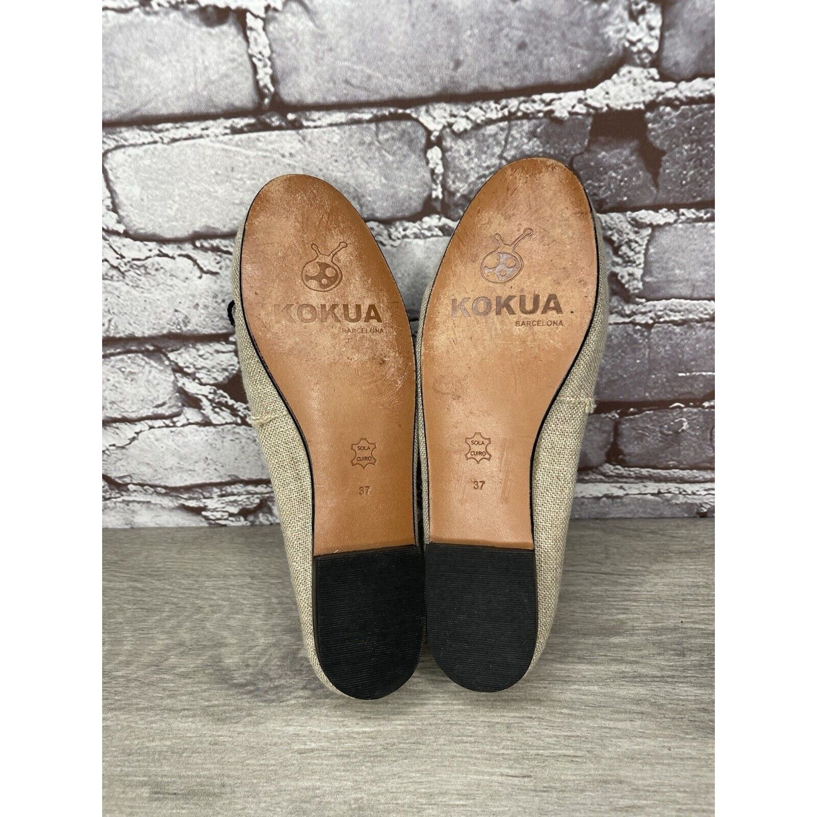 Other Kokua Tan Canvas Fabric Black Bow Casual Ballet Flats Shoes Size US 6.5 / IT 36.5 - 8 Thumbnail