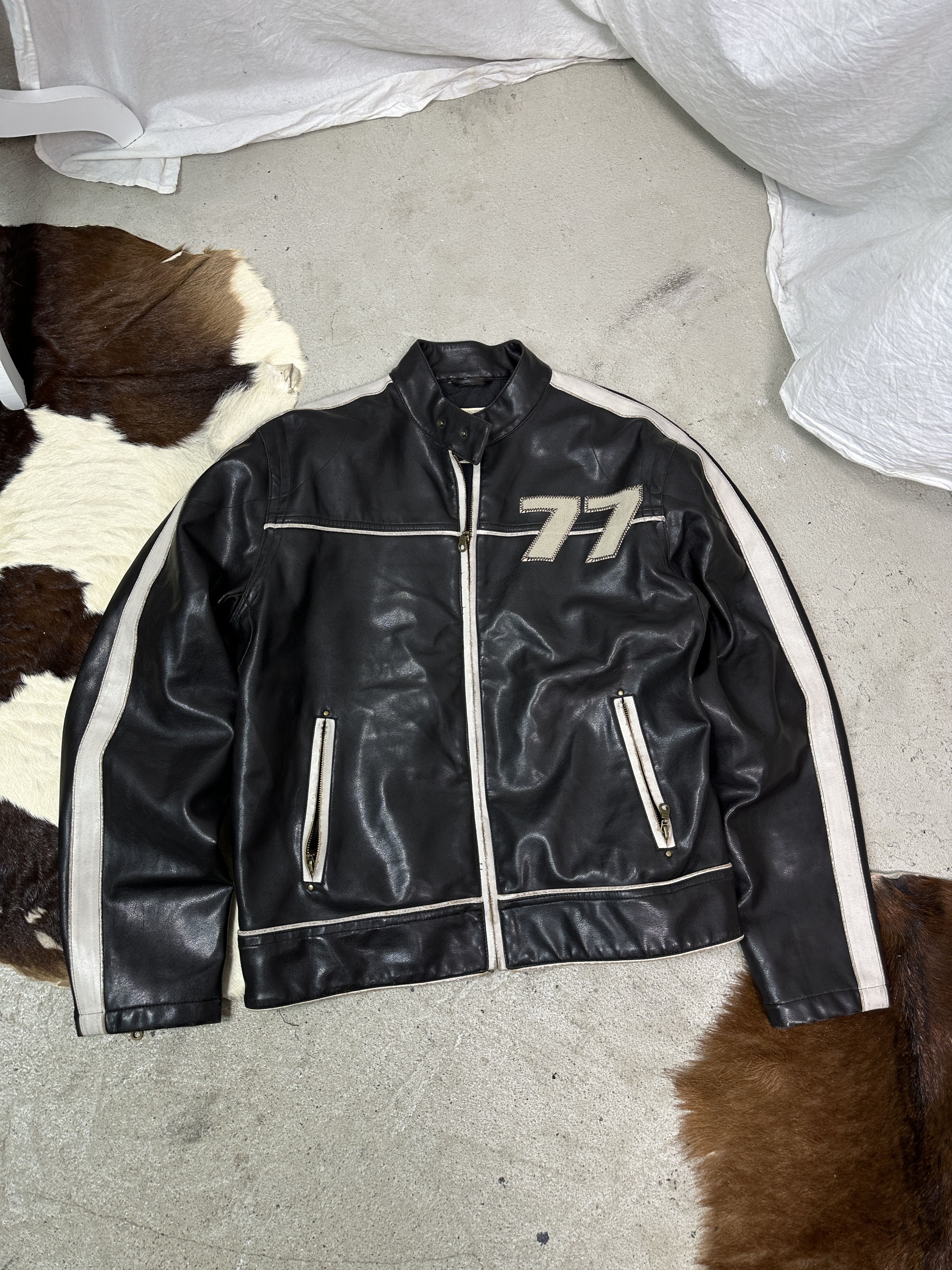 Vintage Vintage Moto Biker Racing Oversize Faux Leather Jacket 00s Size US L / EU 52-54 / 3 - 6 Thumbnail
