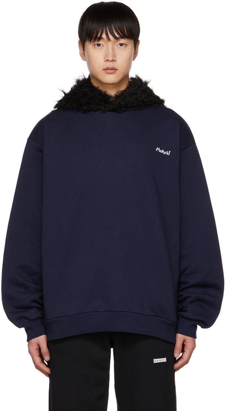 Marni [50]Marni Navy Faux Fur Hoodie Size US L / EU 52-54 / 3 - 2 Thumbnail