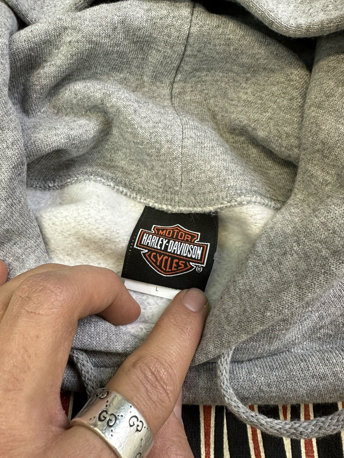 Harley Davidson × Vintage Vintage Harley Davidson Spellout Hoodie L/XL Heather Grey Size US L / EU 52-54 / 3 - 3 Thumbnail
