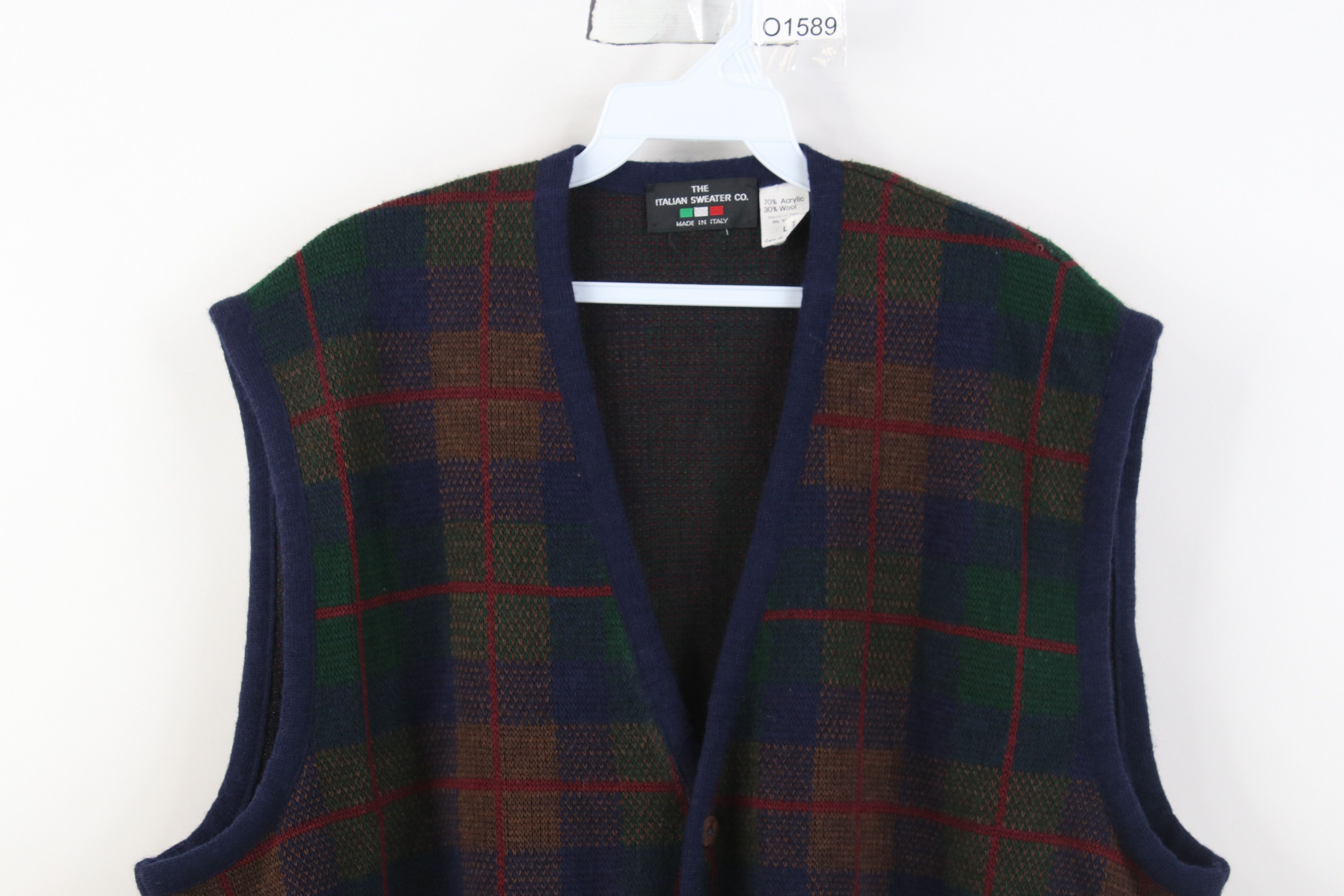 Vintage Vintage 90s Streetwear Knit Cardigan Sweater Vest Plaid Size L / US 10 / IT 46 - 2 Thumbnail