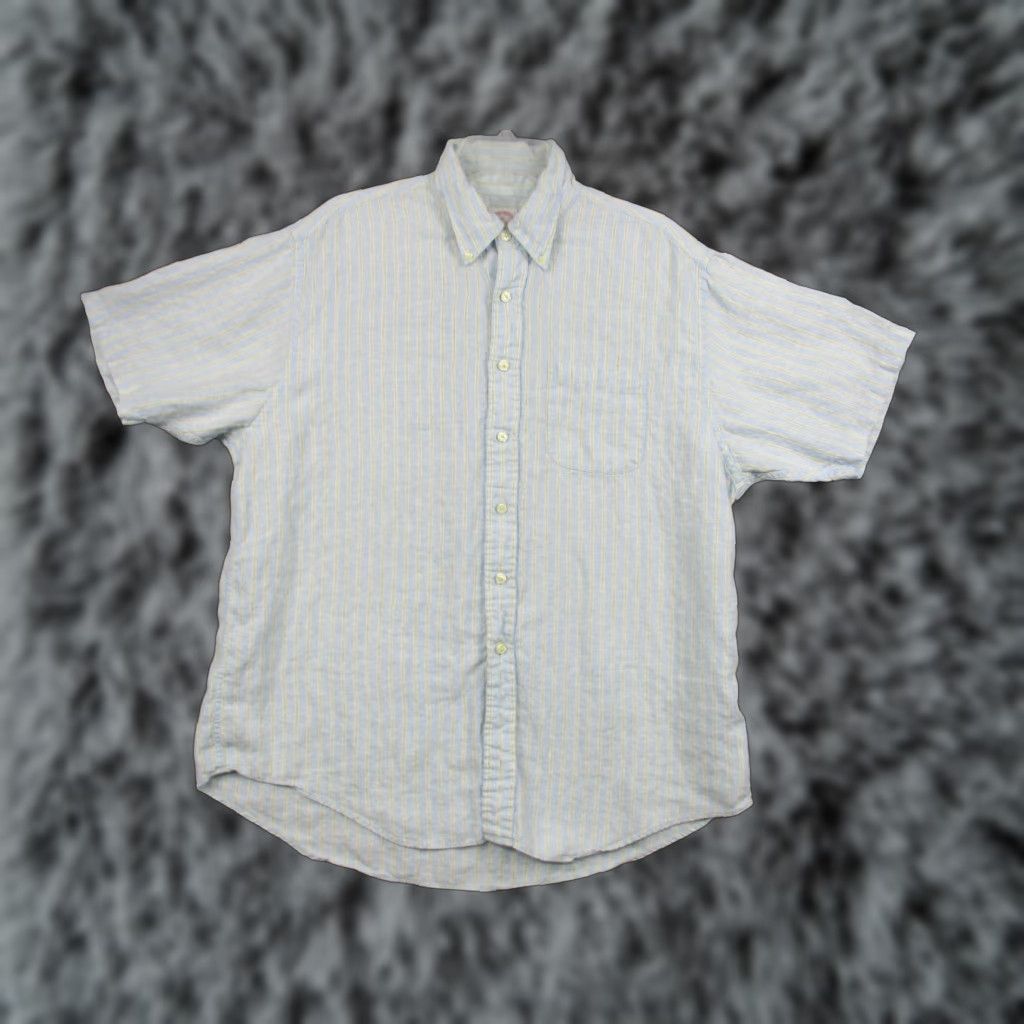 Brooks Brothers Brooks Brothers Shirt Mens XL Blue Striped Irish Linen Short Sleeve Button-Up Size US XL / EU 56 / 4 - 1 Thumbnail
