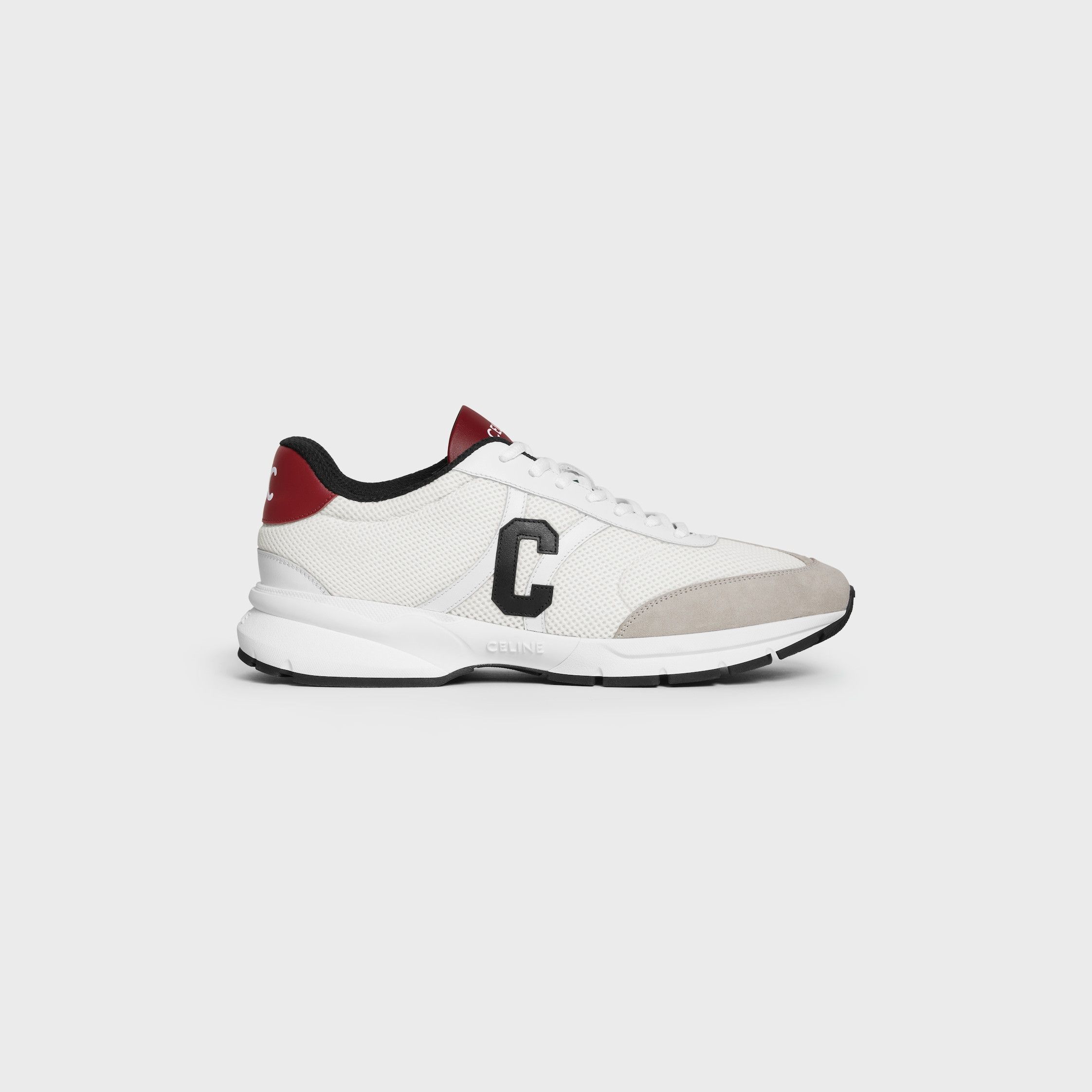 Celine CELINE RUNNER CR-02 LOW LACE-UP SNEAKER IN MESH, CALFSKIN AND SUEDE CALFSKIN grey/white/black/burgundy Size US 10 / EU 43 - 1 Thumbnail