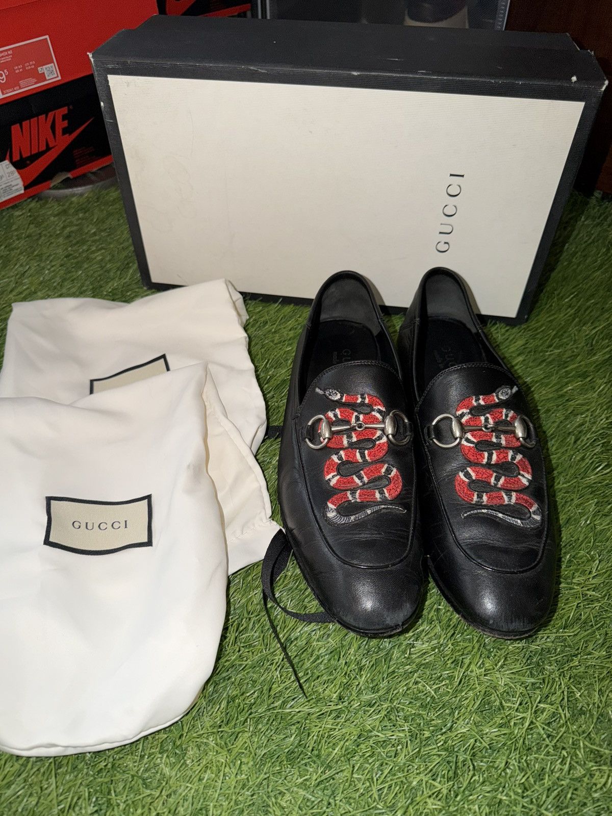 Gucci Gucci Snake Black Leather Horsebit Mens Loafers Size US 8.5 / EU 41-42 - 12 Thumbnail