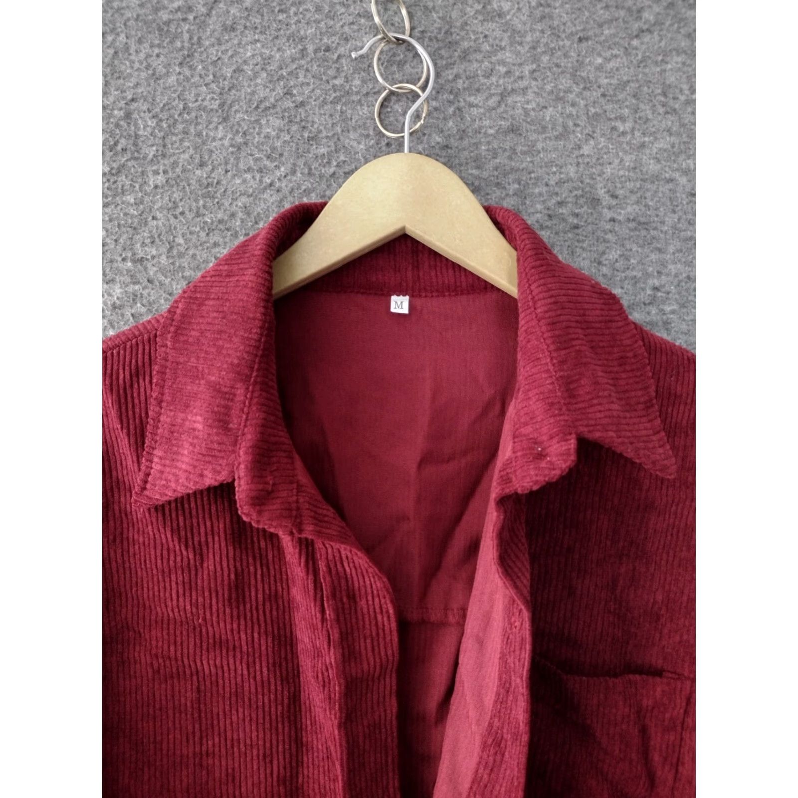 Vintage Red Wine Corduroy Button-Up Shirt Collared, 100% Cotton, M, Women, Long Sleeve, Solid, Vintage No, Casual, Lightweight Heavyweight? Size M / US 6-8 / IT 42-44 - 3 Thumbnail
