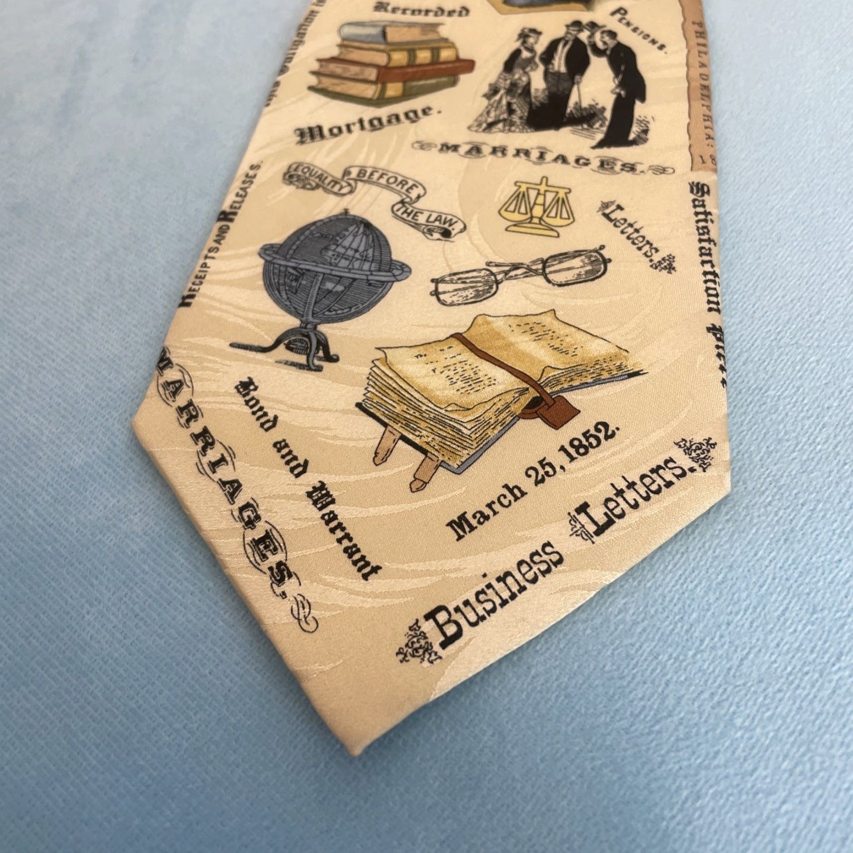Vintage Museum Artifacts Silk Tie Men Classic 57" 4" Handmade Cream Tan Brown Geometric History American Judge Artifact 57" Silk Tie Mens Size ONE SIZE - 7 Thumbnail