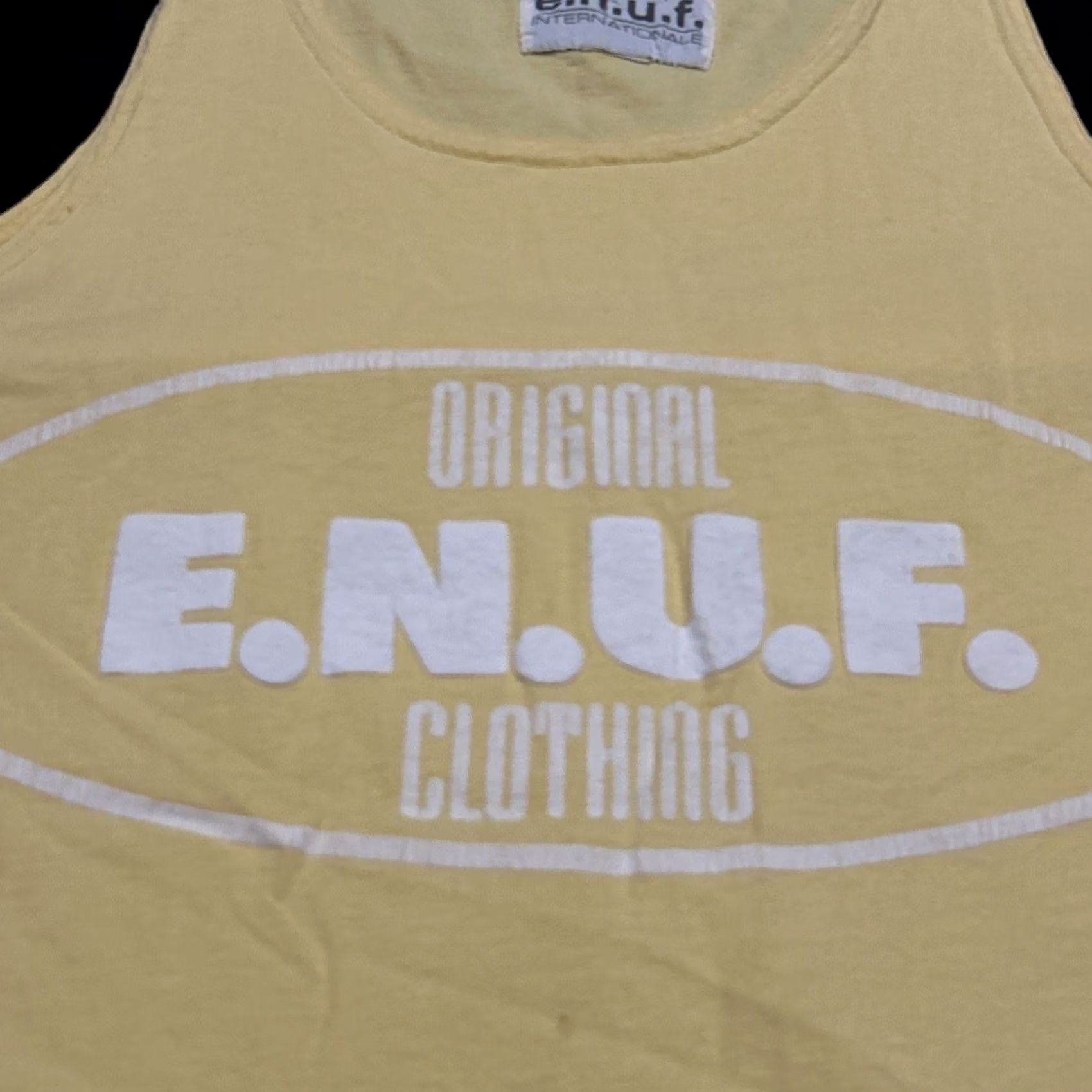 Vintage VINTAGE E.N.U.F. Clothing Co. Yellow Surf tank top XL Men Crew Neck Sleeveless Graphic Print Summer 80s 90s California United States Size US XL / EU 56 / 4 - 2 Thumbnail