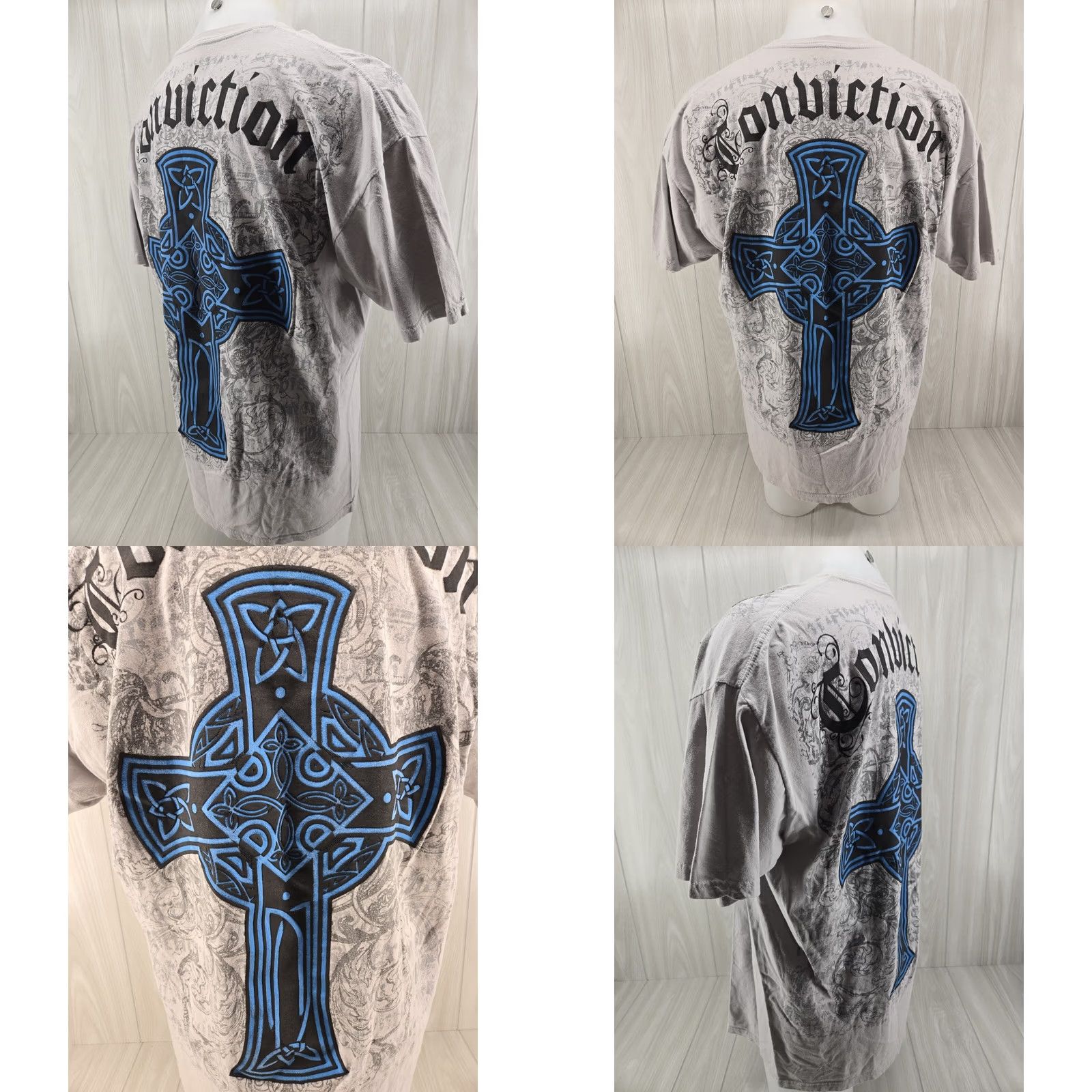 Carbon VINTAGE Carbon Black Conviction Cross Wings AOP Mens T-Shirt 2XL Gray Size US XXL / EU 58 / 5 - 8 Thumbnail