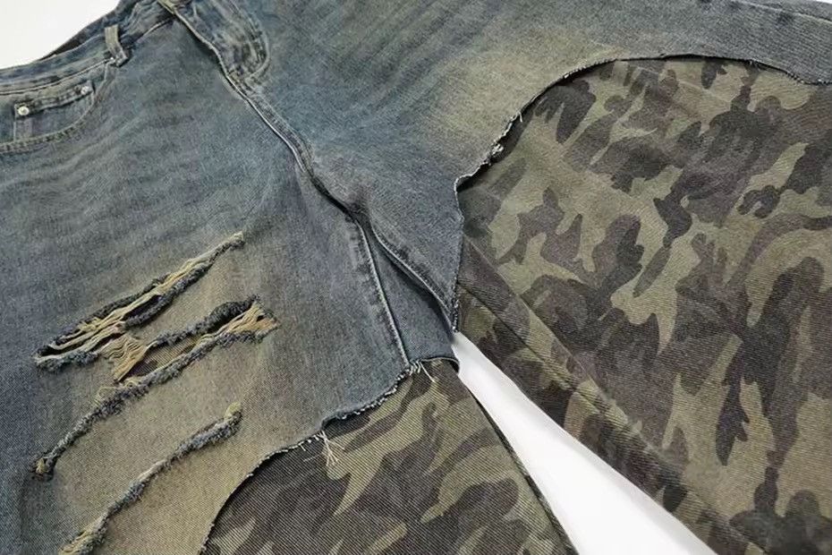 Other Patchwork Camouflage Hole Loose Jeans Retro Shorts Size US 33 - 6 Thumbnail