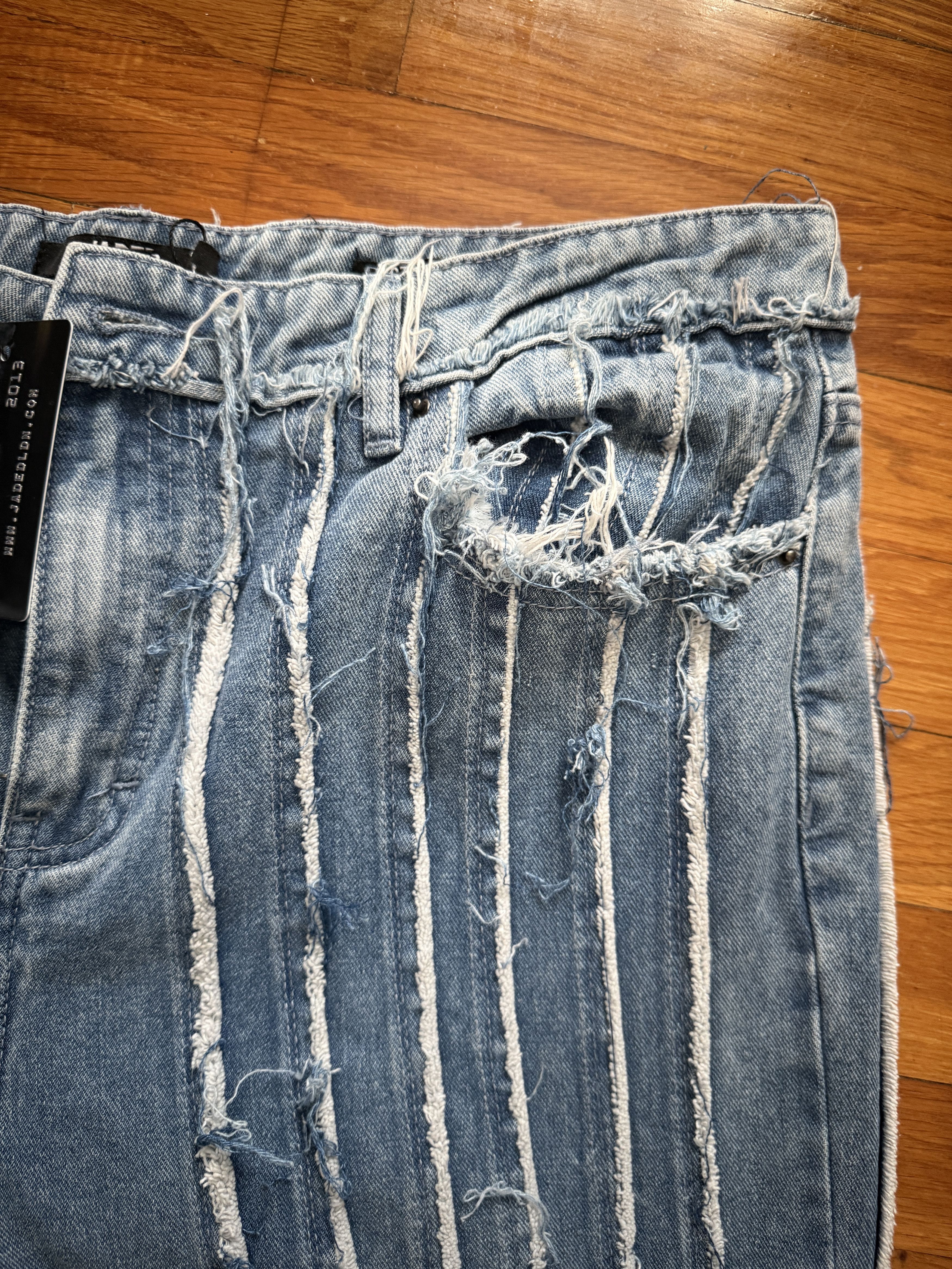 Jaded London Faded Blue Frayed Panelled Straight Leg Jeans Size US 36 / EU 52 - 3 Thumbnail