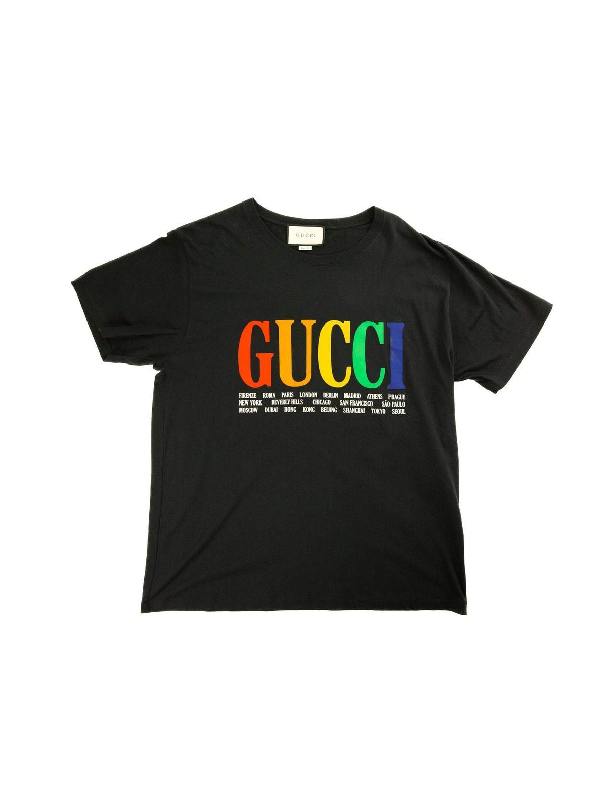 Gucci Gucci Mens Cities Print Black T Shirt Large Black Size US L / EU 52-54 / 3 - 1 Thumbnail