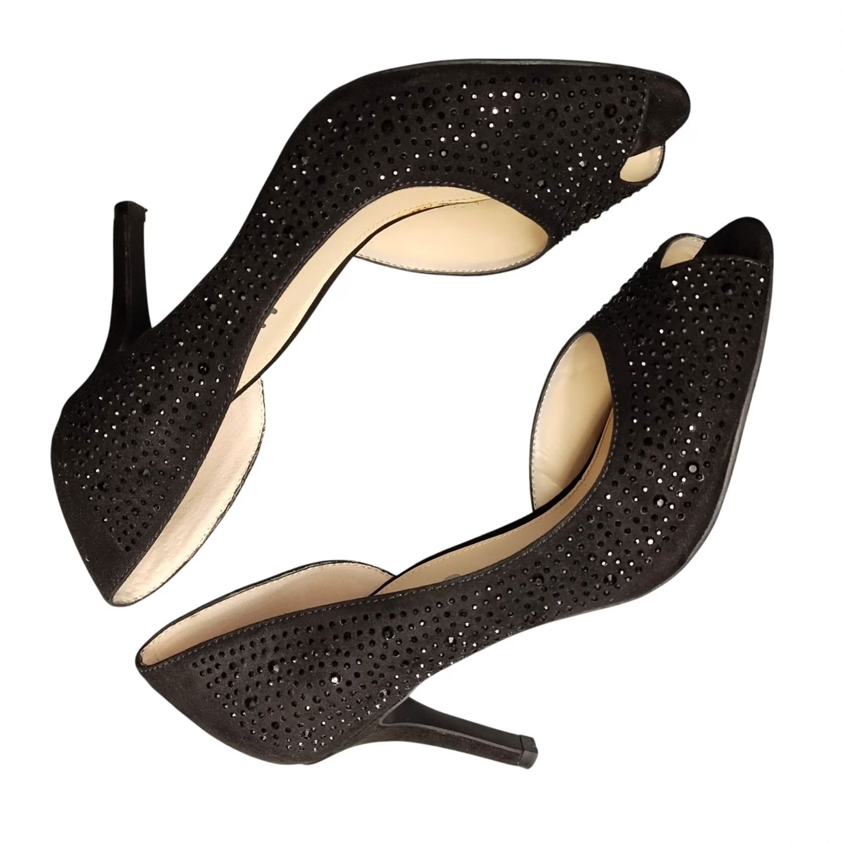 Vintage Unisa Juju Stiletto Pump Heels Womens US Size 8M Black Studded Peep Toe Slip On Size US 8 / IT 38 - 2 Thumbnail