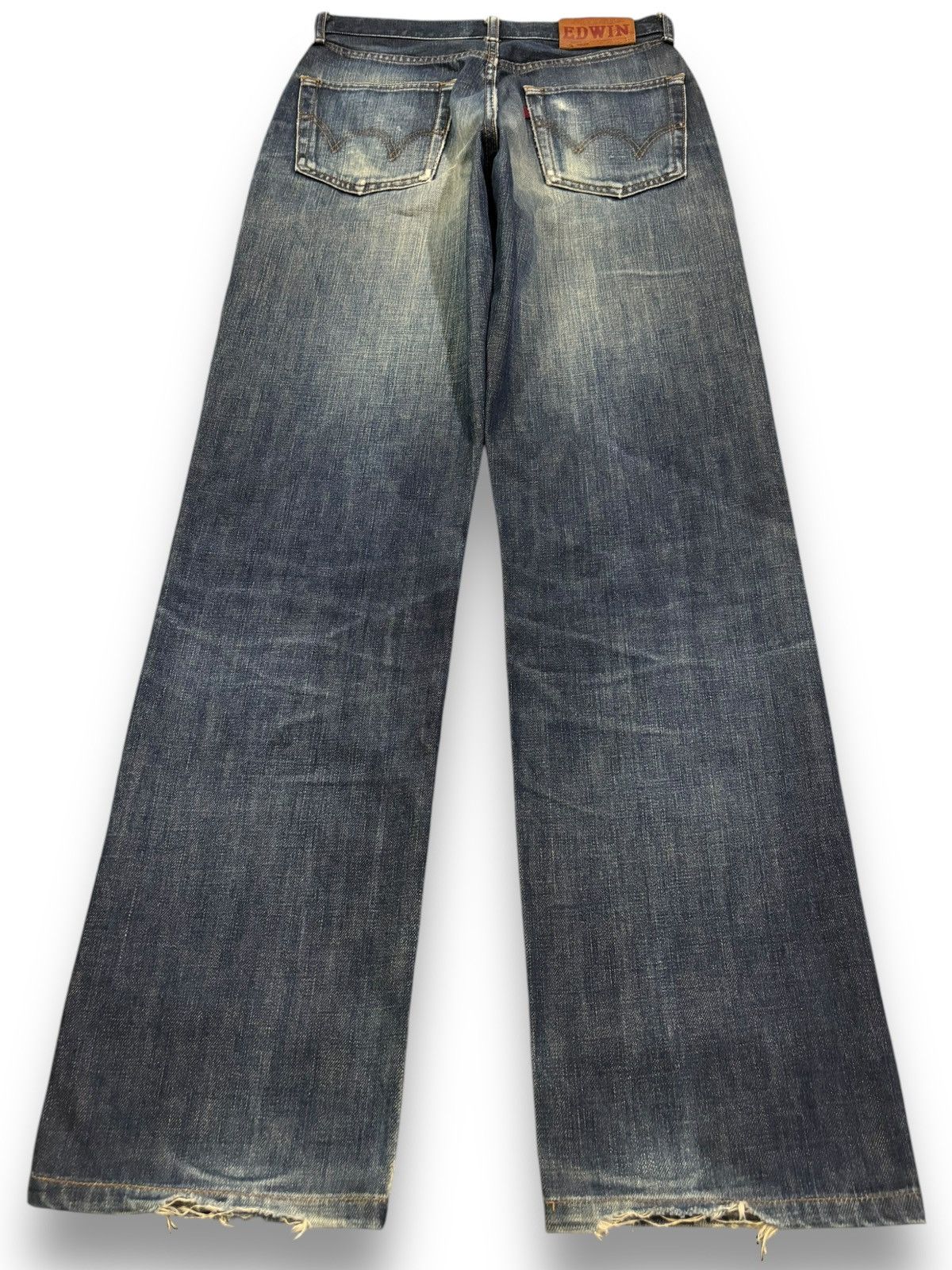 Edwin Vintage Edwin 503Z Dark Blue Wash Loose Fit Ripped Jeans Size US 28 / EU 44 - 2 Thumbnail