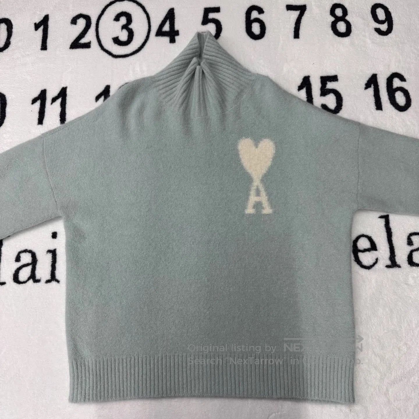 AMI Blue Turtleneck Sweater with Heart and A Design XL. Size US XL / EU 56 / 4 - 1 Thumbnail