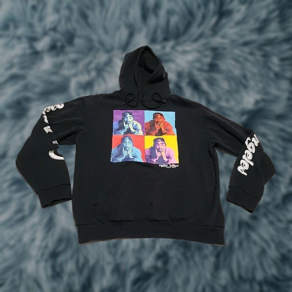 Vintage Tupac Hoodie Poetic Justice Black Cotton Knit Chemistry Large L — Hooded Graphic Print Pockets Mens Hip Hop Vintage: No Size US L / EU 52-54 / 3 - 1 Thumbnail
