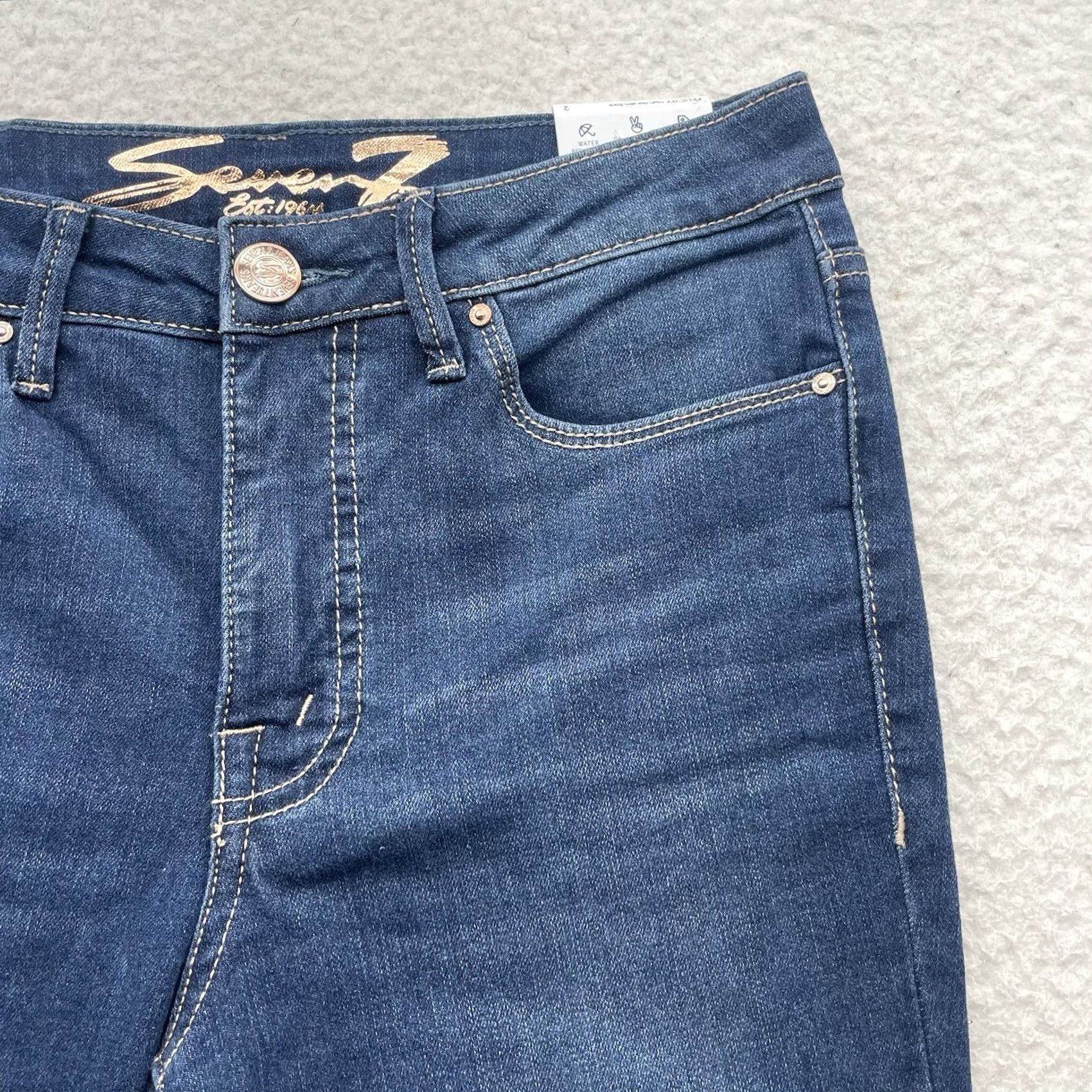 Vintage Seven7 Jeans Slim Flared Denim Blue 28x32 High Rise Women's Jeans 28 Waist 32 Inseam Distressed? No. Size 26" / US 2 / IT 38 - 4 Thumbnail
