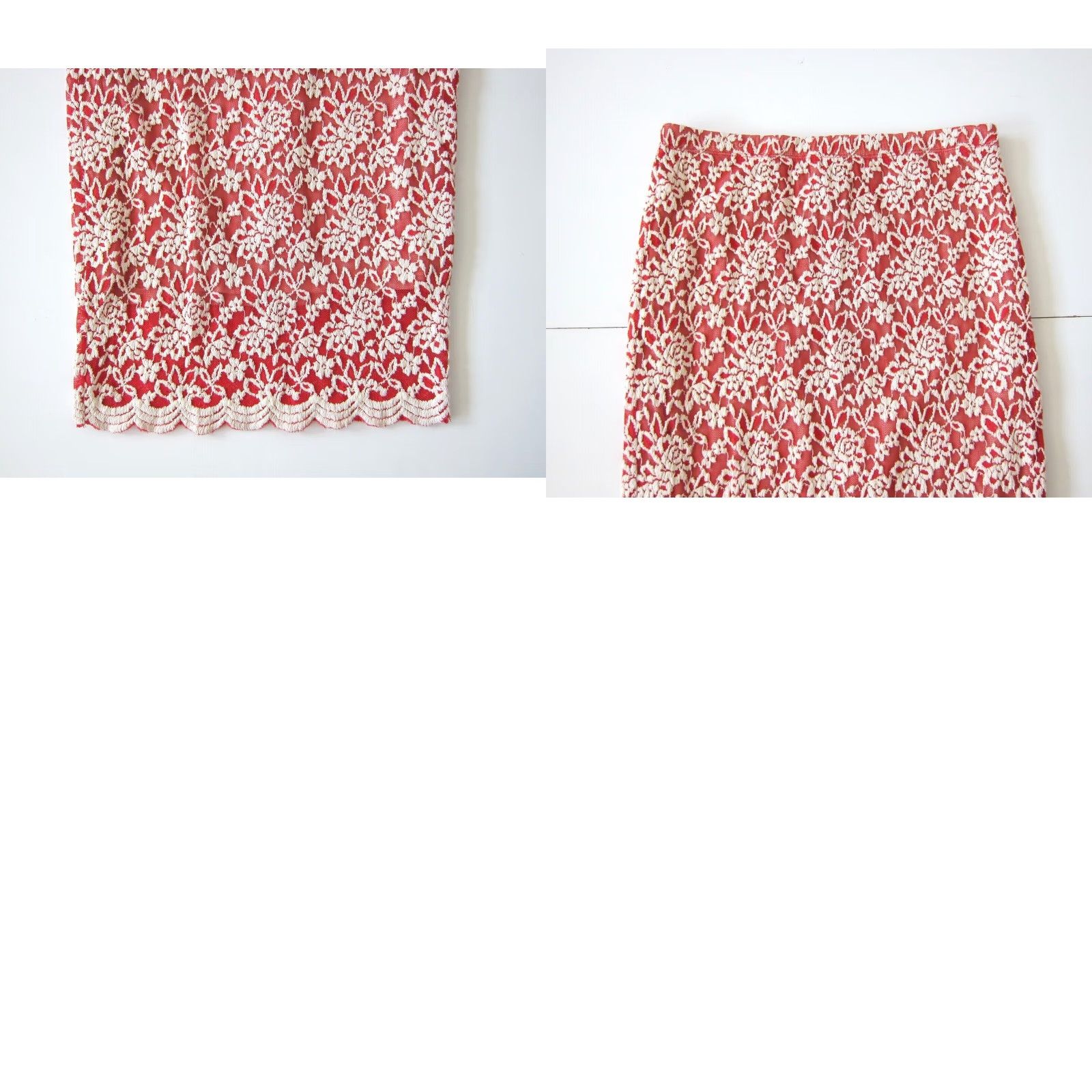 Vintage Bobeau Skirt Small NWT Red White Embroidered Floral Lace Stretch Pencil Size 28" / US 6 / IT 42 - 8 Thumbnail