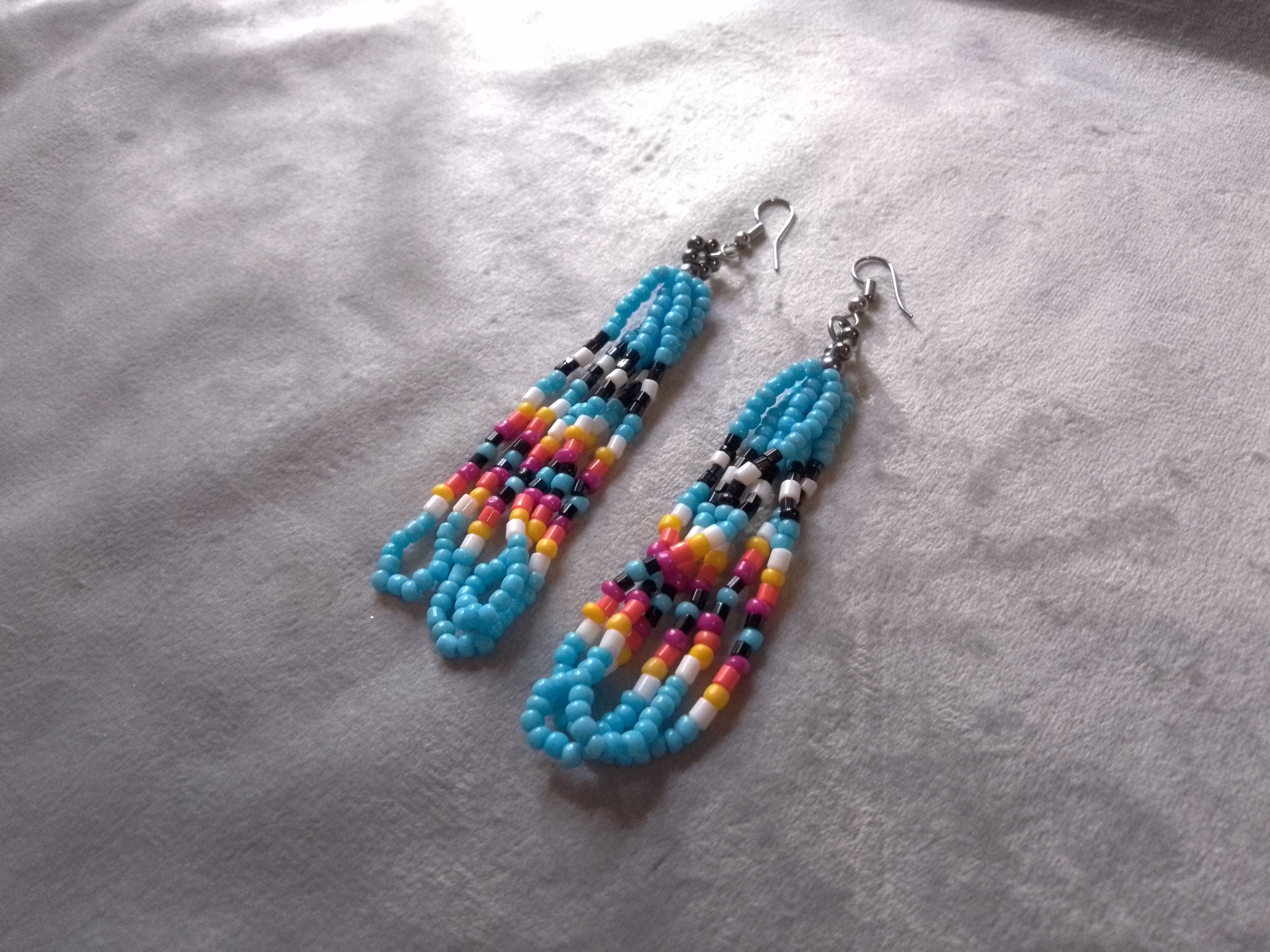 Handmade Bracelet Ethnic Native Americans Earrings Blue beaded. Glass Size ONE SIZE - 3 Thumbnail