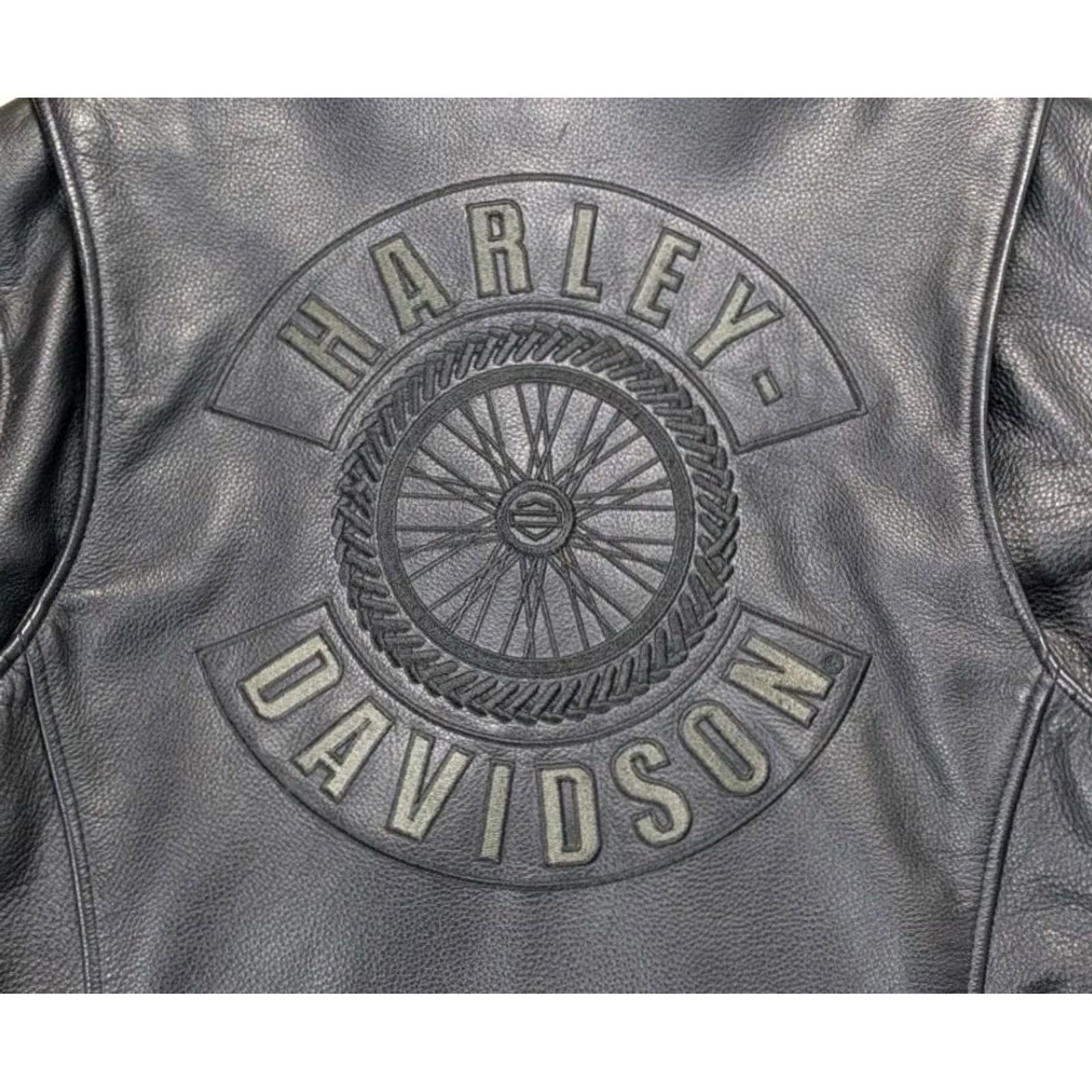 Harley Davidson Harley Davidson Women's XL Black Motorcycle Jacket Leather Willie G Wheel Casual Travel Full Zip Lined Zipped Pockets Size XL / US 12-14 / IT 48-50 - 5 Thumbnail