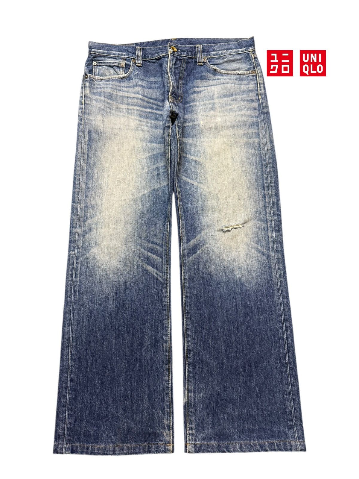 Uniqlo Vintage Y2K Japanese Uniqlo Faded Whisker Straight Wide Leg Size US 34 / EU 50 - 1 Thumbnail