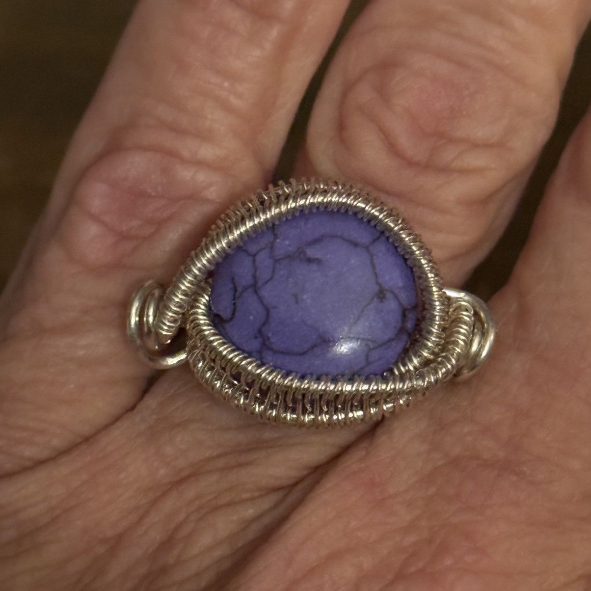 Other Silver tone wire wrapped purple marbled stone ring Size ONE SIZE - 3 Thumbnail