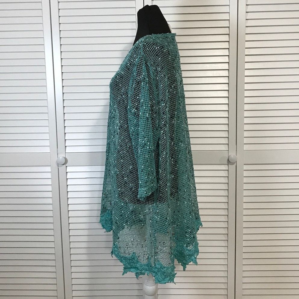 Blair Blair Boho Aqua Blue Artsy Mesh Lace Hemline Tunic Blouse XL Size XL / US 12-14 / IT 48-50 - 2 Thumbnail