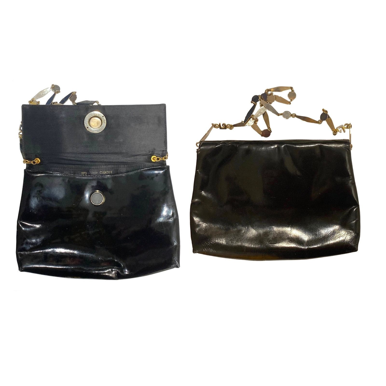 Pierre Cardin 60s MOD Pierre Cardin Black Patent Leather Bag Logo Chain Size ONE SIZE - 7 Thumbnail