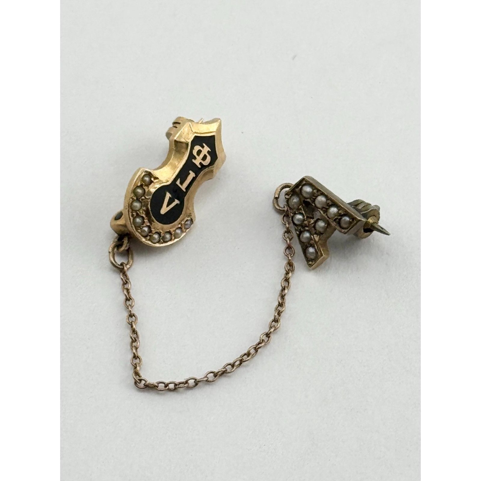 Vintage Vintage 14k Seed Pearl Black Enamel Fraternity badge chapter Size ONE SIZE - 2 Thumbnail