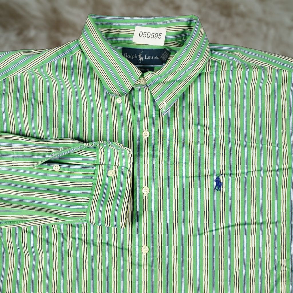 Ralph Lauren Ralph Lauren Green Striped Button-Up Shirt Mens XL Long Sleeve Regular Fit Size US XL / EU 56 / 4 - 1 Thumbnail