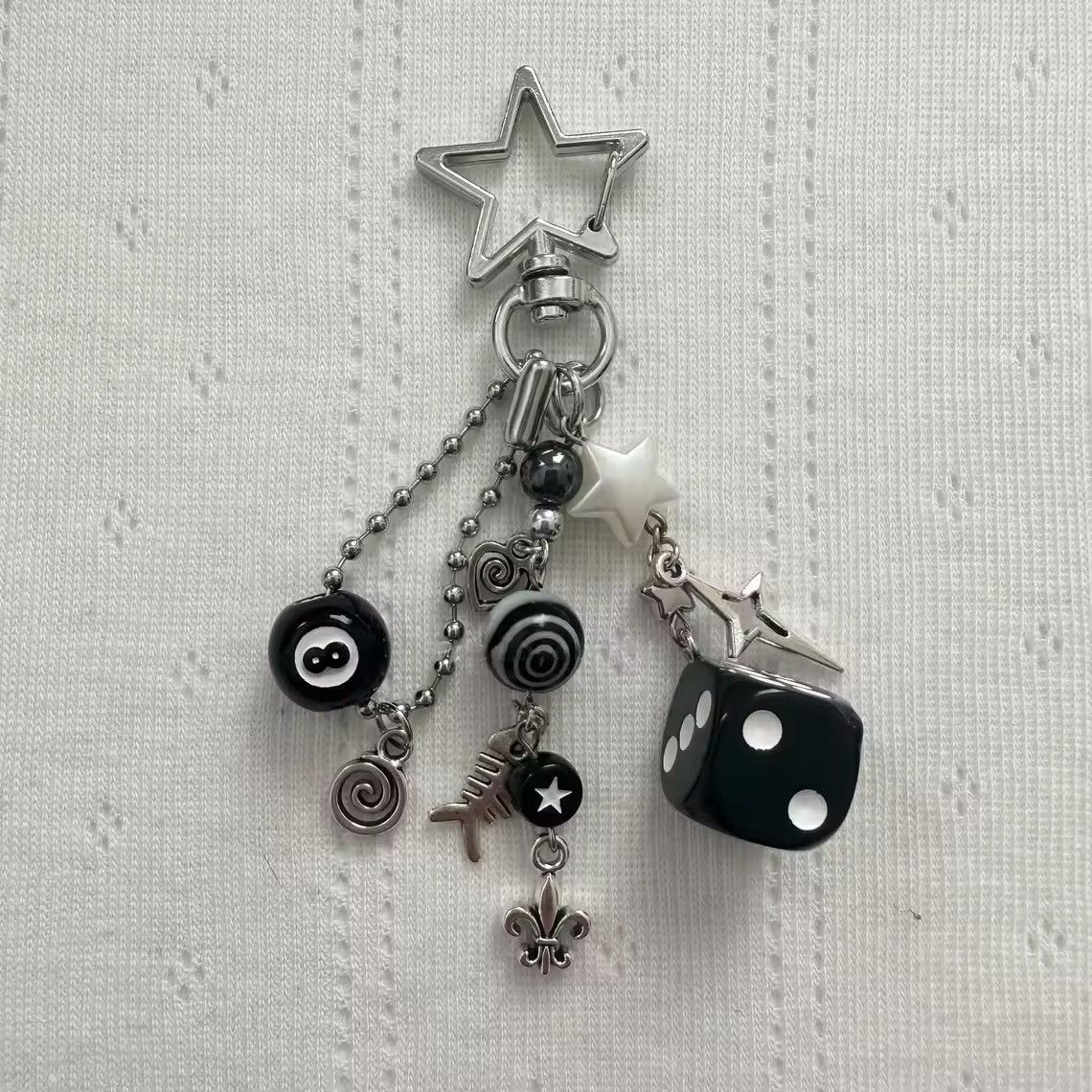 Vintage Handmade cluttered black dice mixed rockstar keychains Size ONE SIZE - 1 Thumbnail