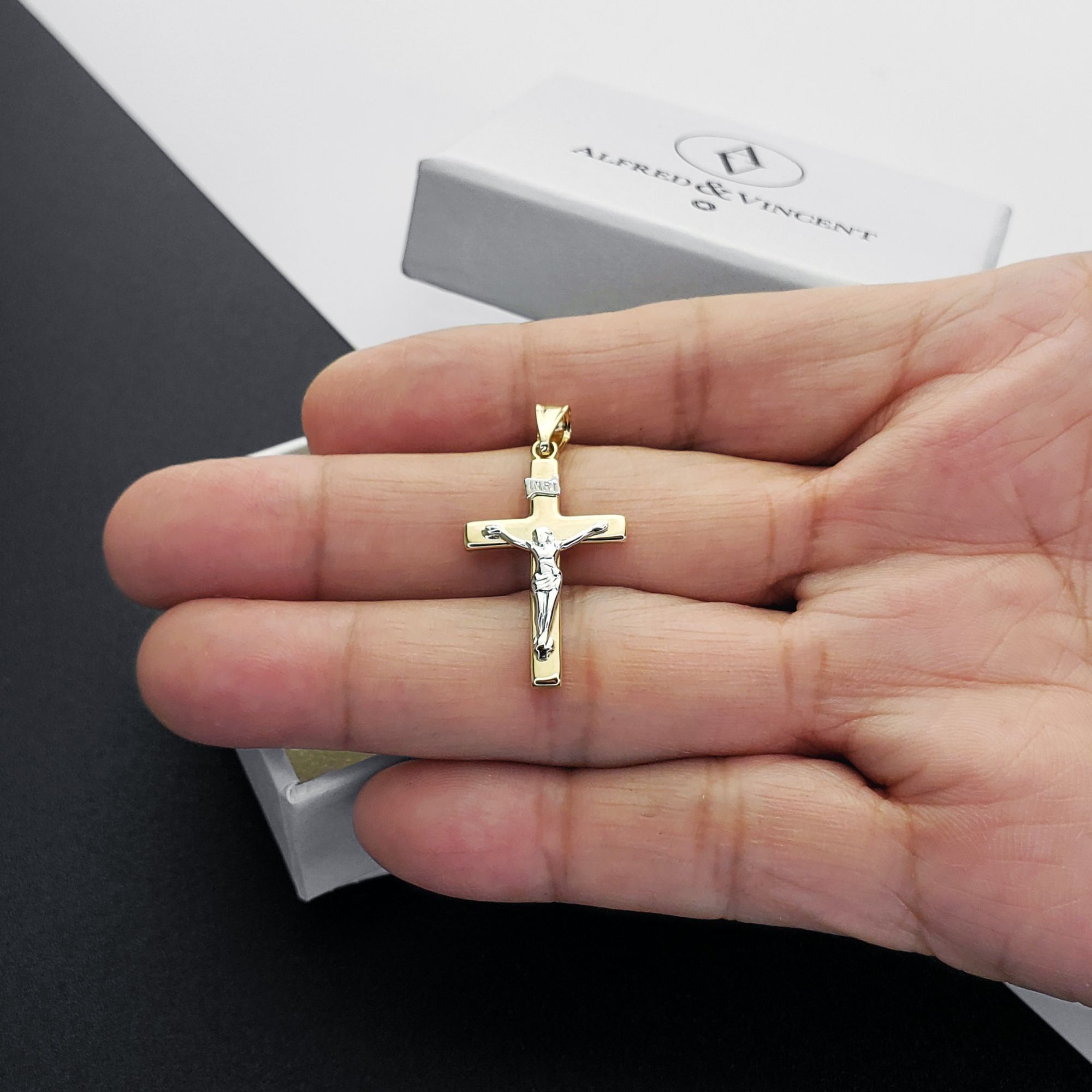 Other Jesus Latin Cross Pendant in 2tone 14k Yellow & White Gold Size ONE SIZE - 3 Thumbnail
