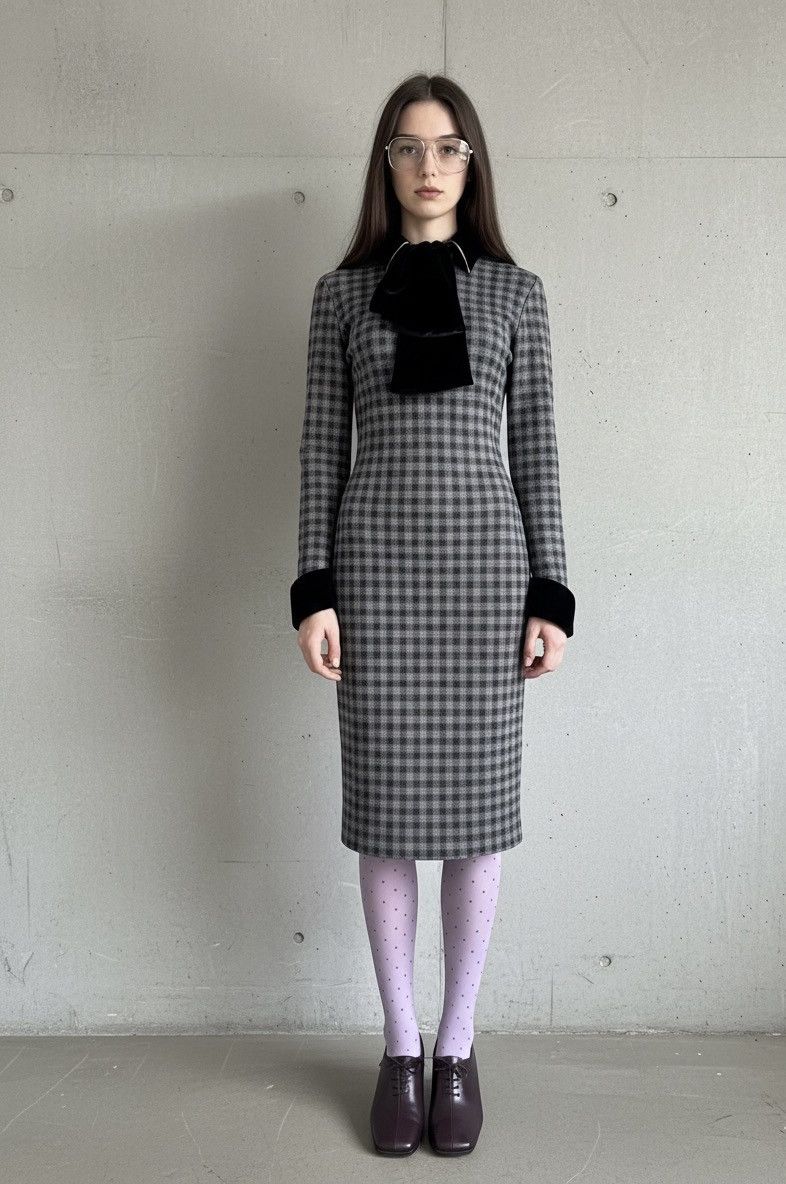 Gianfranco Ferre Gianfranco Ferré 1990s Wool Dress Grey Check Size XS / US 0-2 / IT 36-38 - 2 Thumbnail
