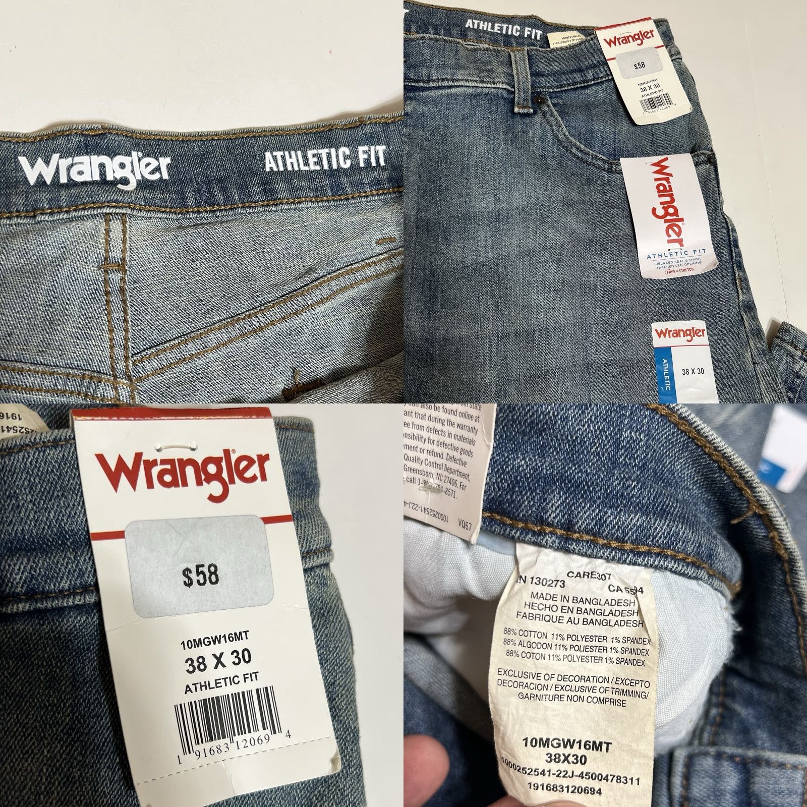 Wrangler Wrangler Jeans Athletic Fit Mens 38x30 Blue Denim 5-Pocket Zip Regular Waist Stretch Logo Cowboy NWT Size US 38 / EU 54 - 8 Thumbnail